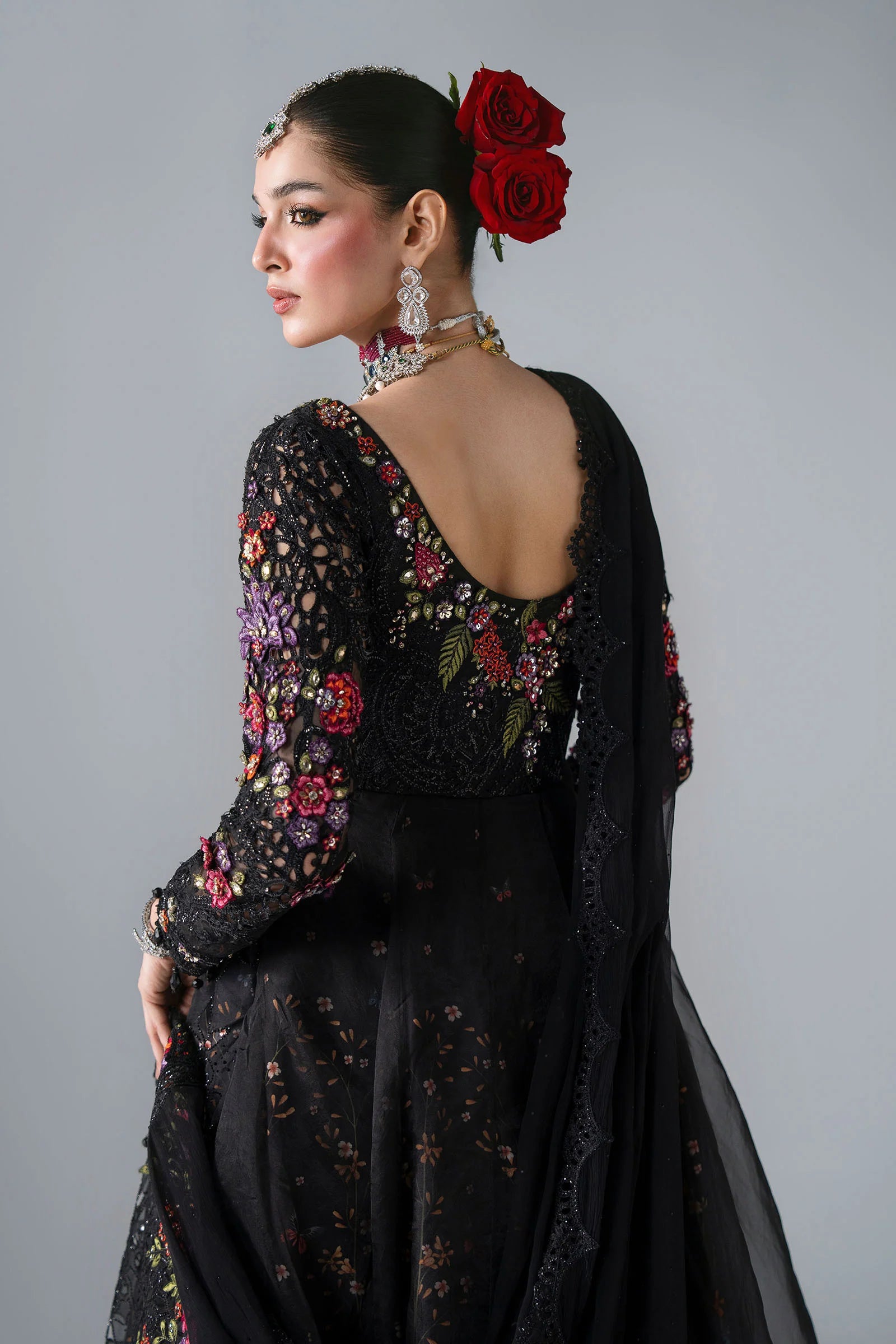 3 Piece Unstitched Embroidered Organza MARIA B MBROIDERED Suit | D-1