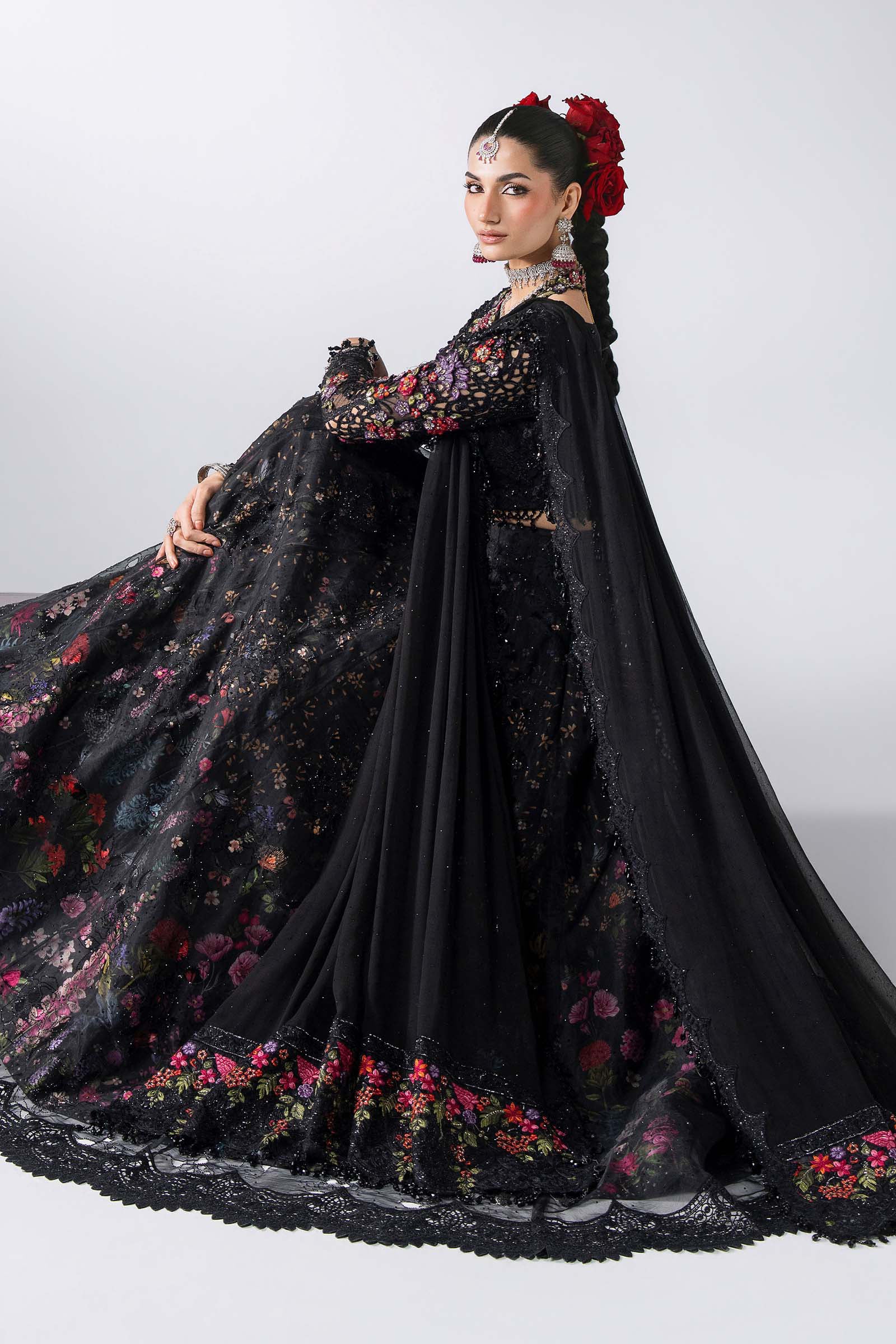 3 Piece Unstitched Embroidered Organza MARIA B MBROIDERED Suit | D-1