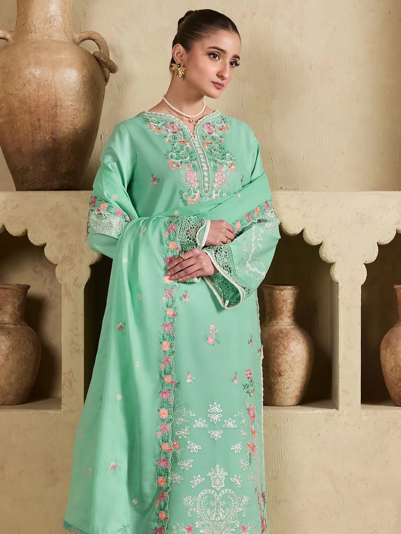 D-10 | Raha by RajBari Premium Summer Embroidered Lawn Unstitched 3Pc Suit