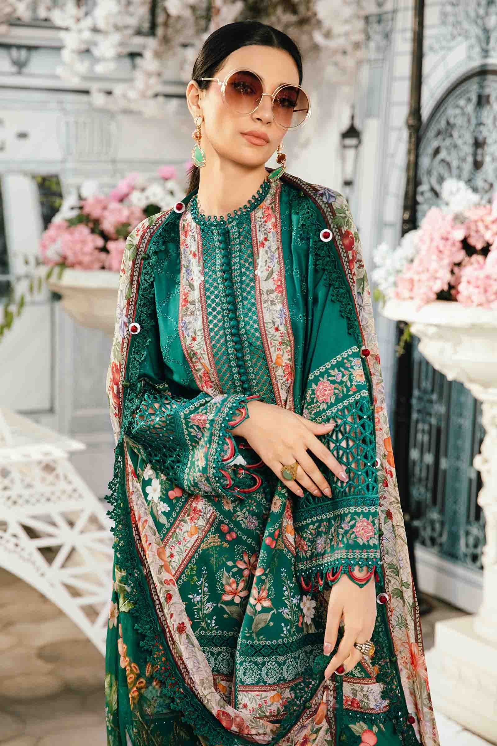 3 Piece Unstitched Embroidered Lawn Suit | MPT-2610-A - MARIA.B
