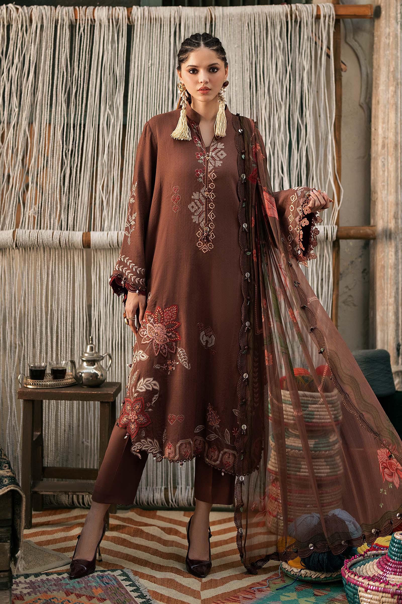 M Prints by Maria B Unstitched Embroidered Dobby Linen 3 Piece Suit - MPT-3110-B