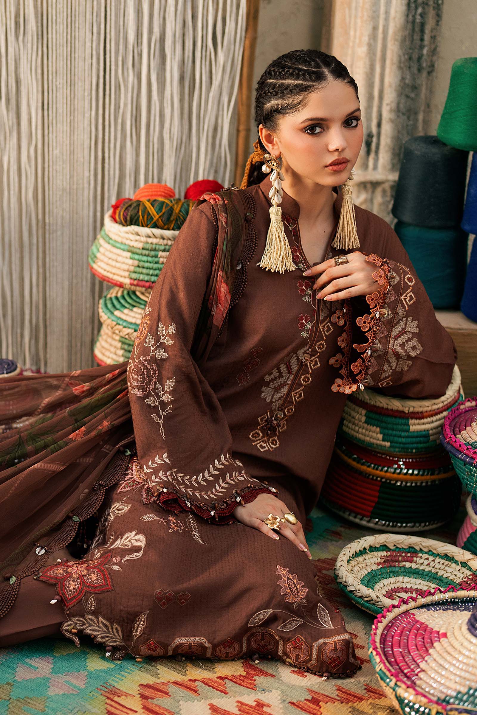 M Prints by Maria B Unstitched Embroidered Dobby Linen 3 Piece Suit - MPT-3110-B