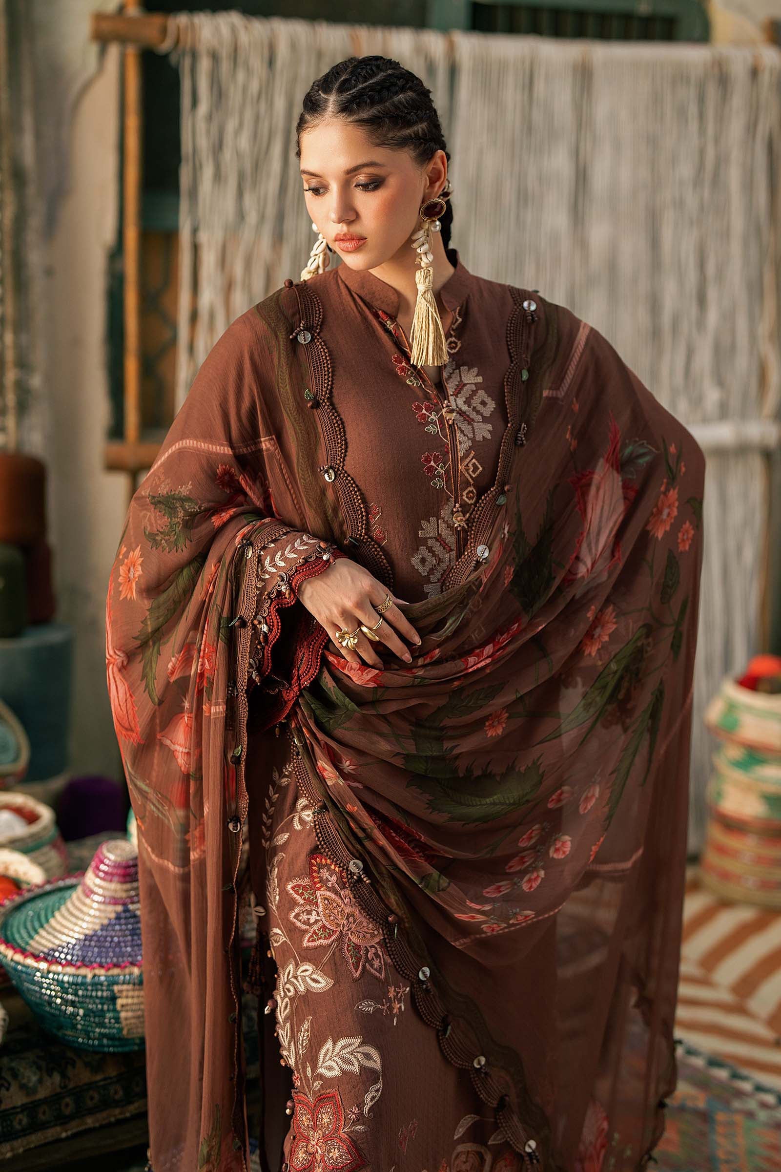 M Prints by Maria B Unstitched Embroidered Dobby Linen 3 Piece Suit - MPT-3110-B