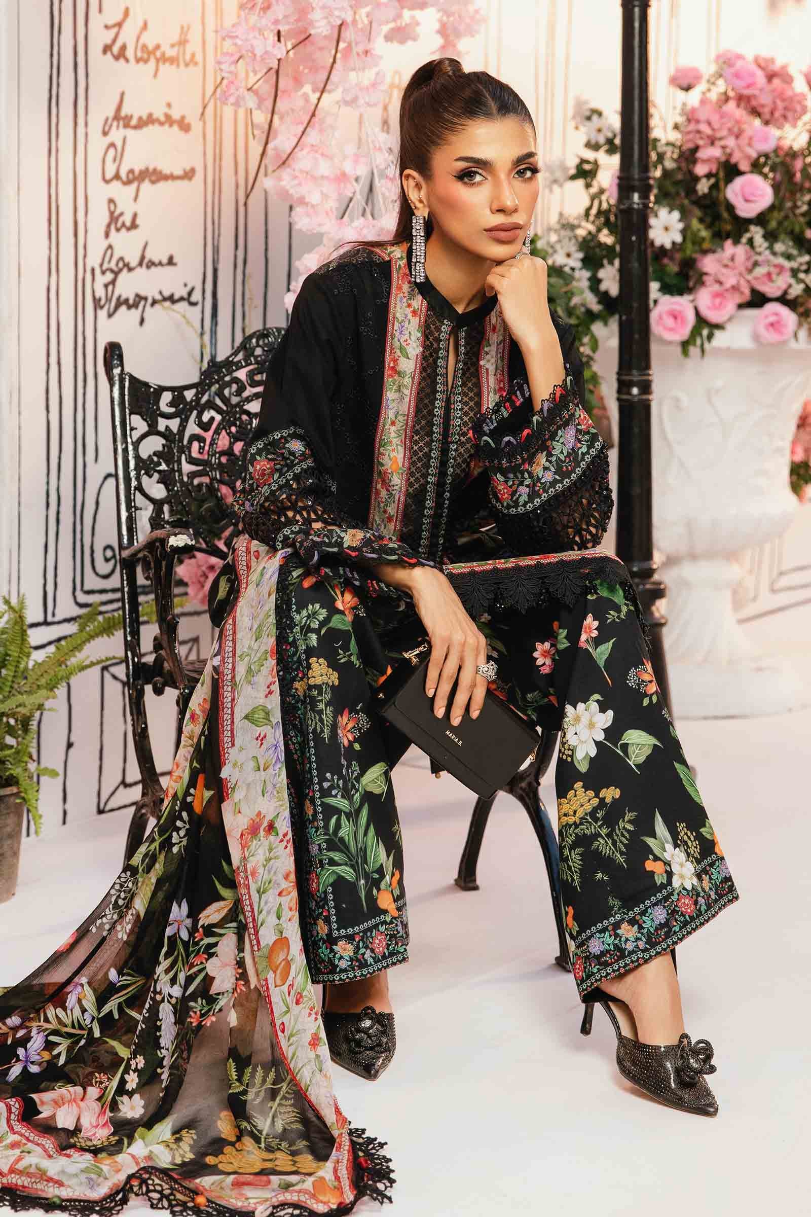 3 Piece Unstitched Embroidered Lawn Suit | MPT-2610-B - MARIA.B