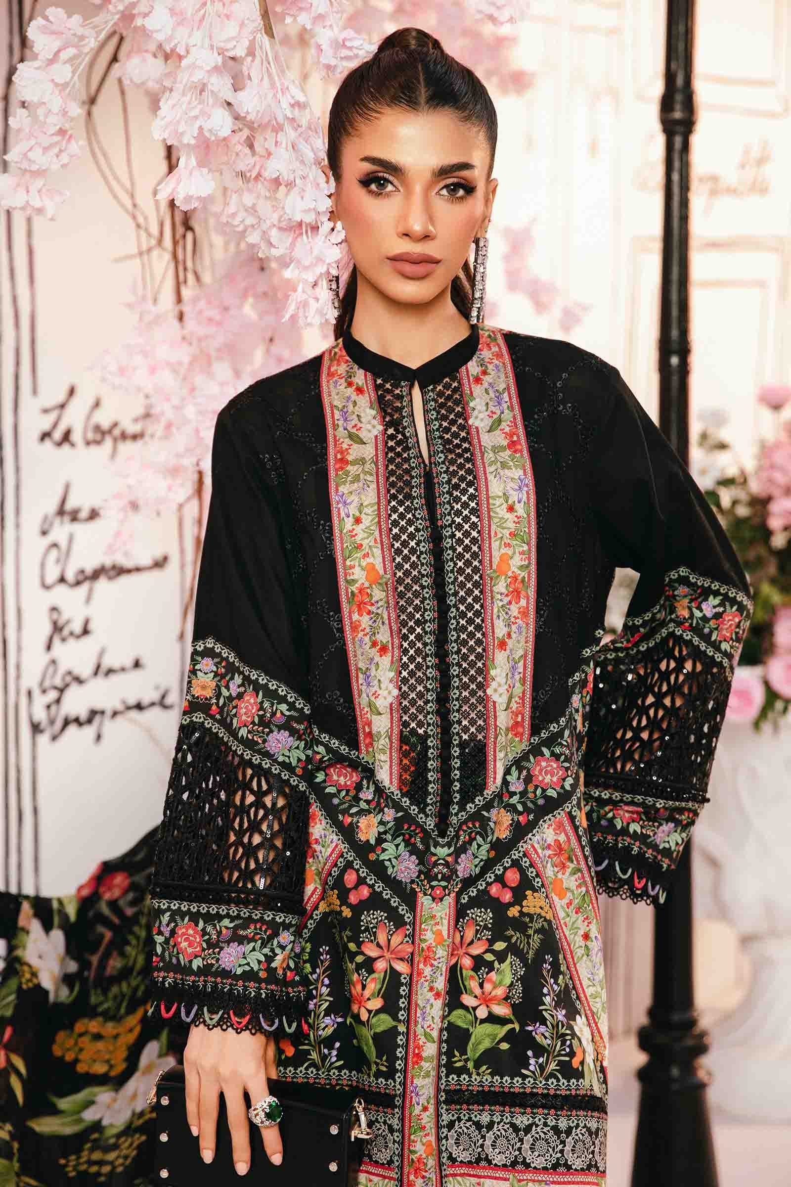 3 Piece Unstitched Embroidered Lawn Suit | MPT-2610-B - MARIA.B