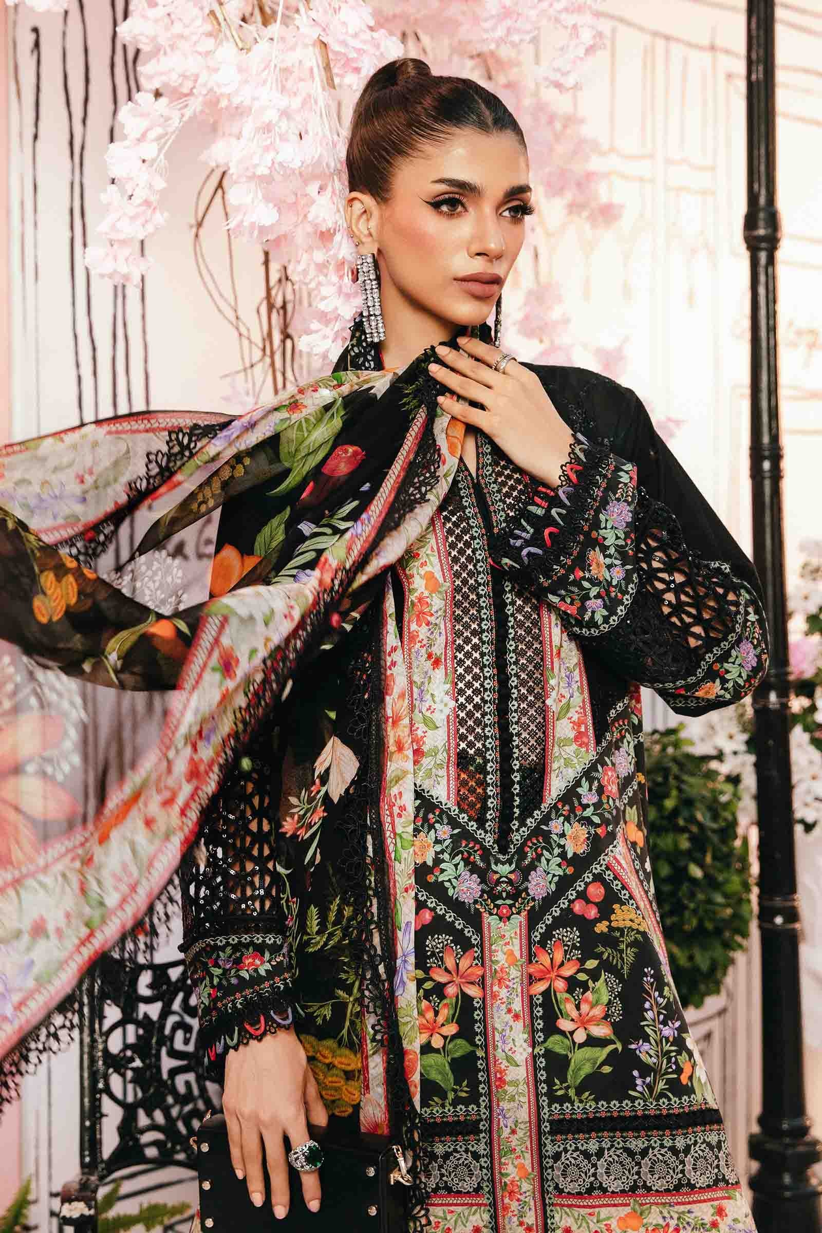3 Piece Unstitched Embroidered Lawn Suit | MPT-2610-B - MARIA.B