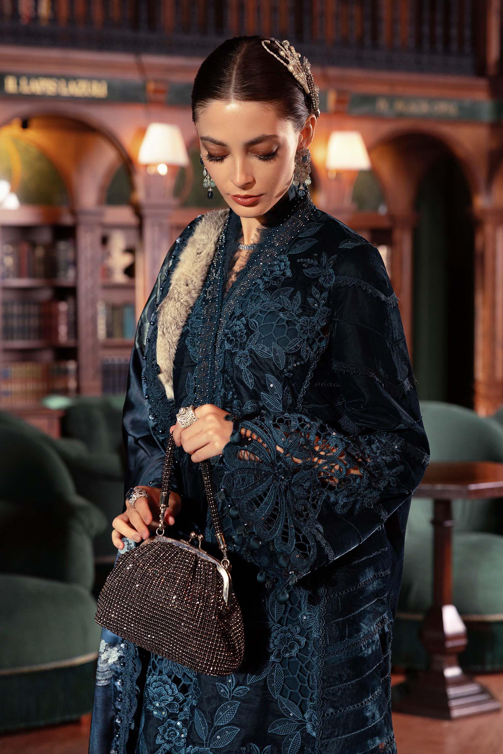3 Piece Unstitched Embroidered Velvet Suit - MARIA.B