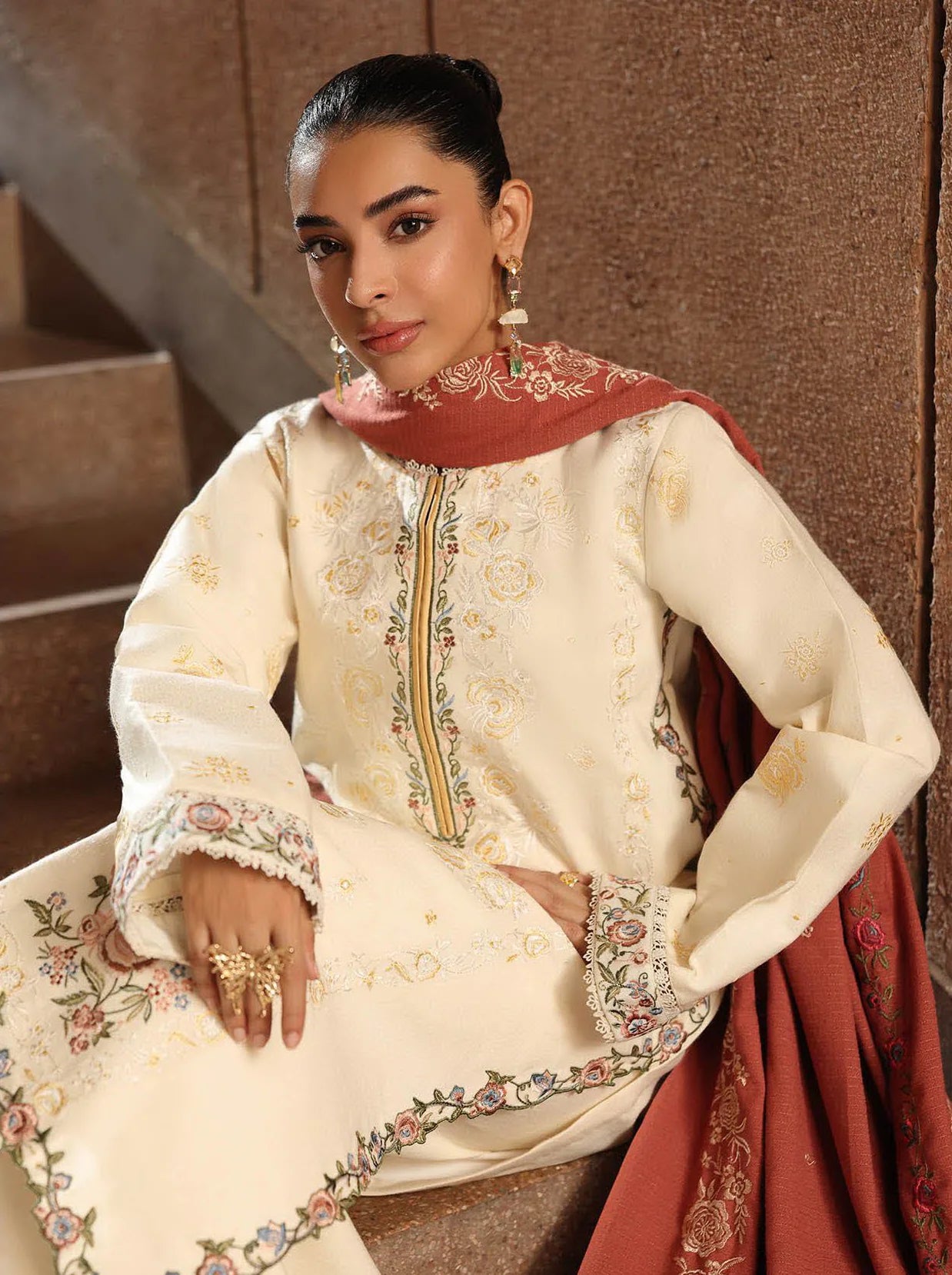 RajBari Premium Embroidered Peach Unstitched 3Pc Suit D-11