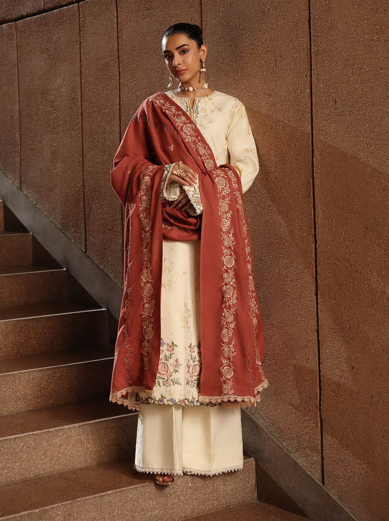 RajBari Premium Embroidered Peach Unstitched 3Pc Suit D-11