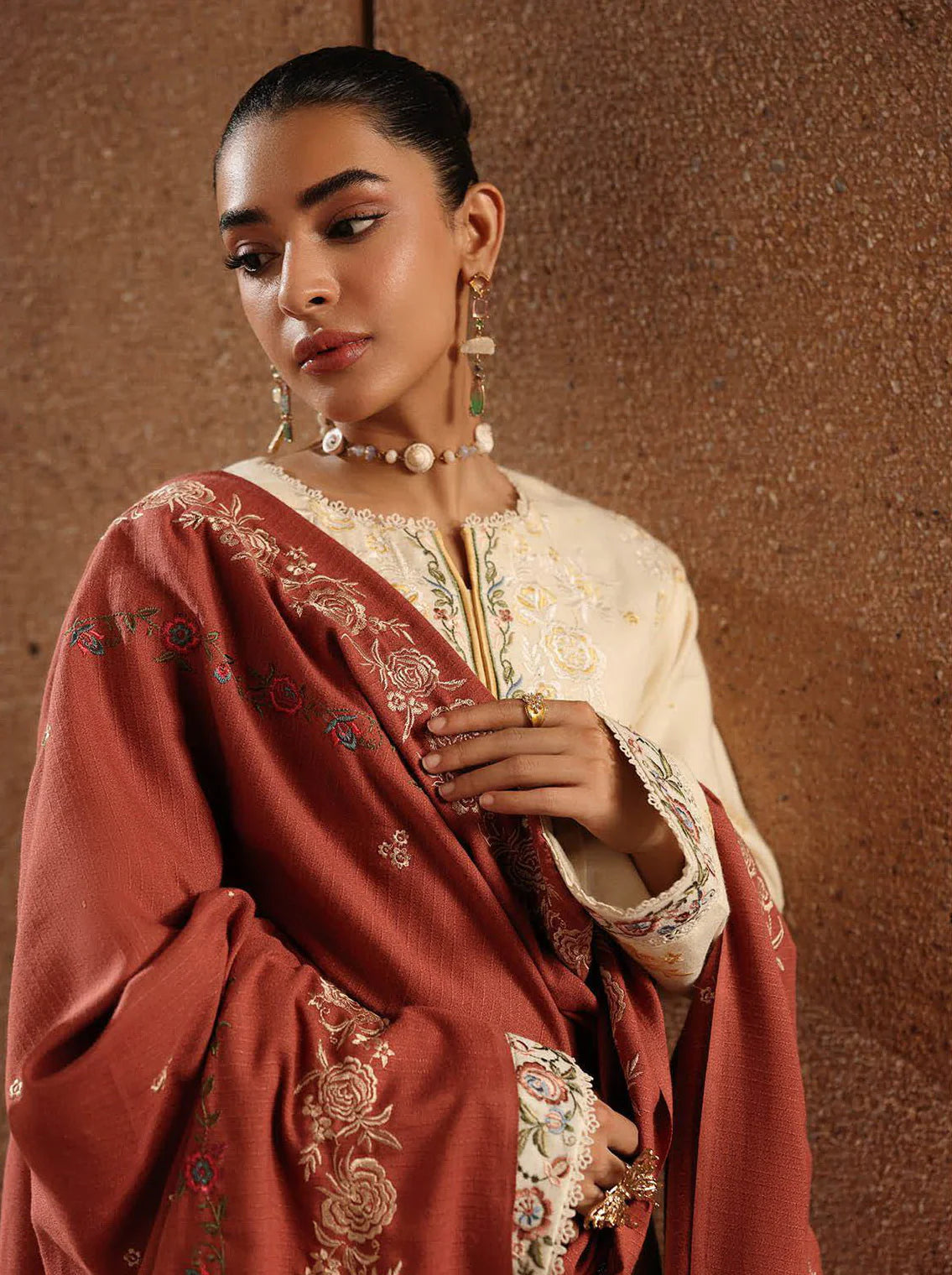 RajBari Premium Embroidered Peach Unstitched 3Pc Suit D-11