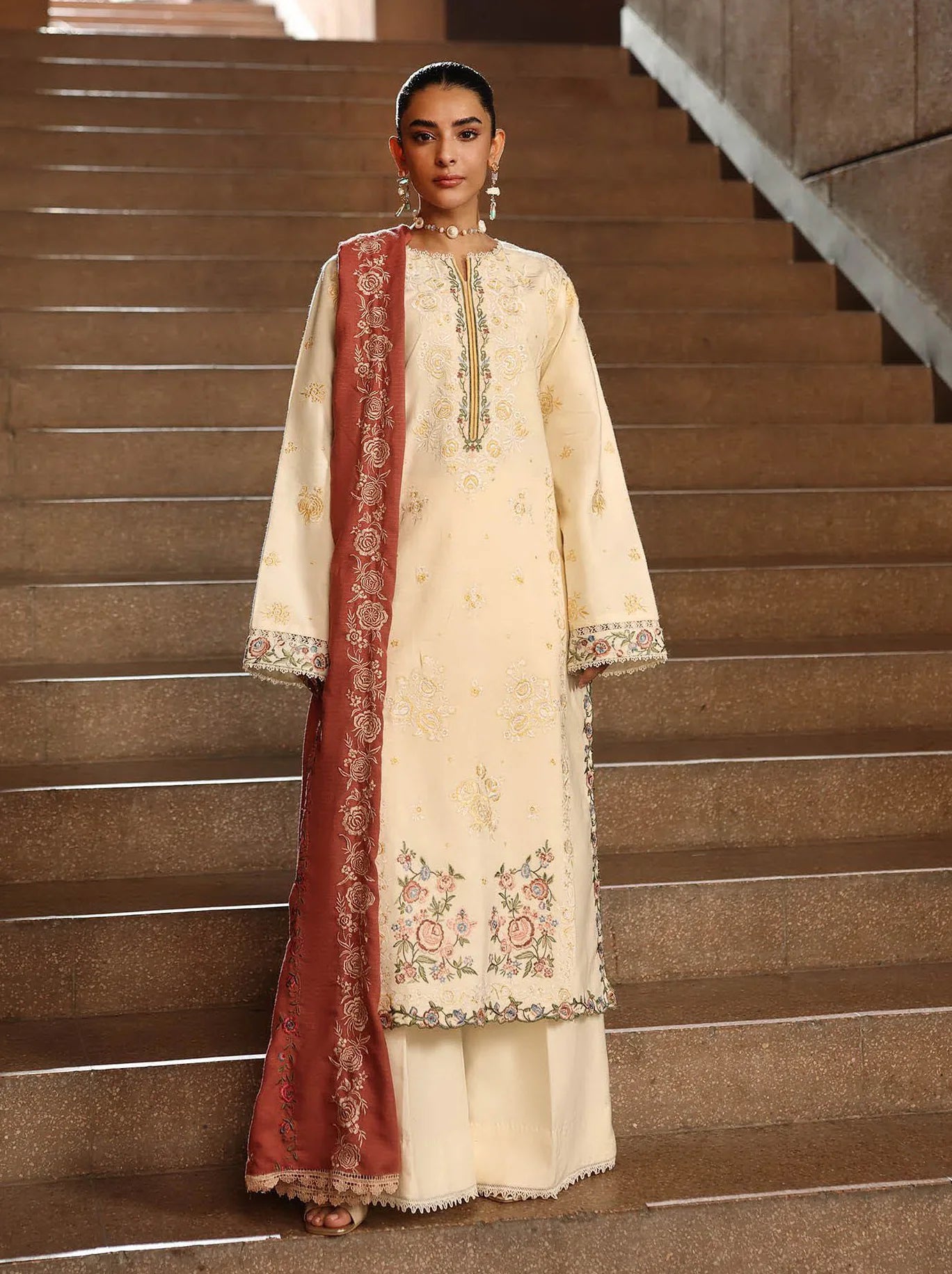 RajBari Premium Embroidered Peach Unstitched 3Pc Suit D-11