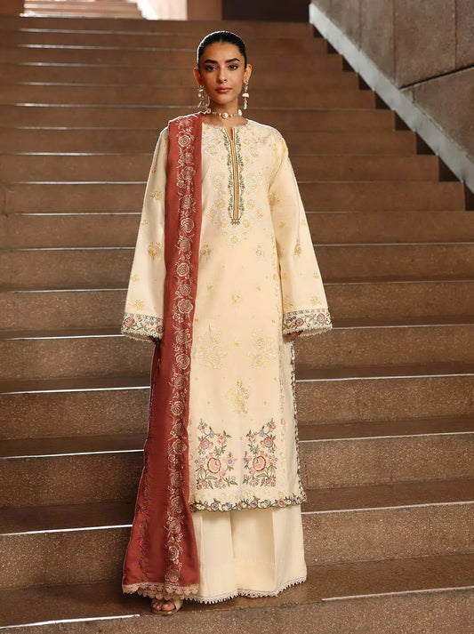 RajBari Premium Embroidered Peach Unstitched 3Pc Suit D-11