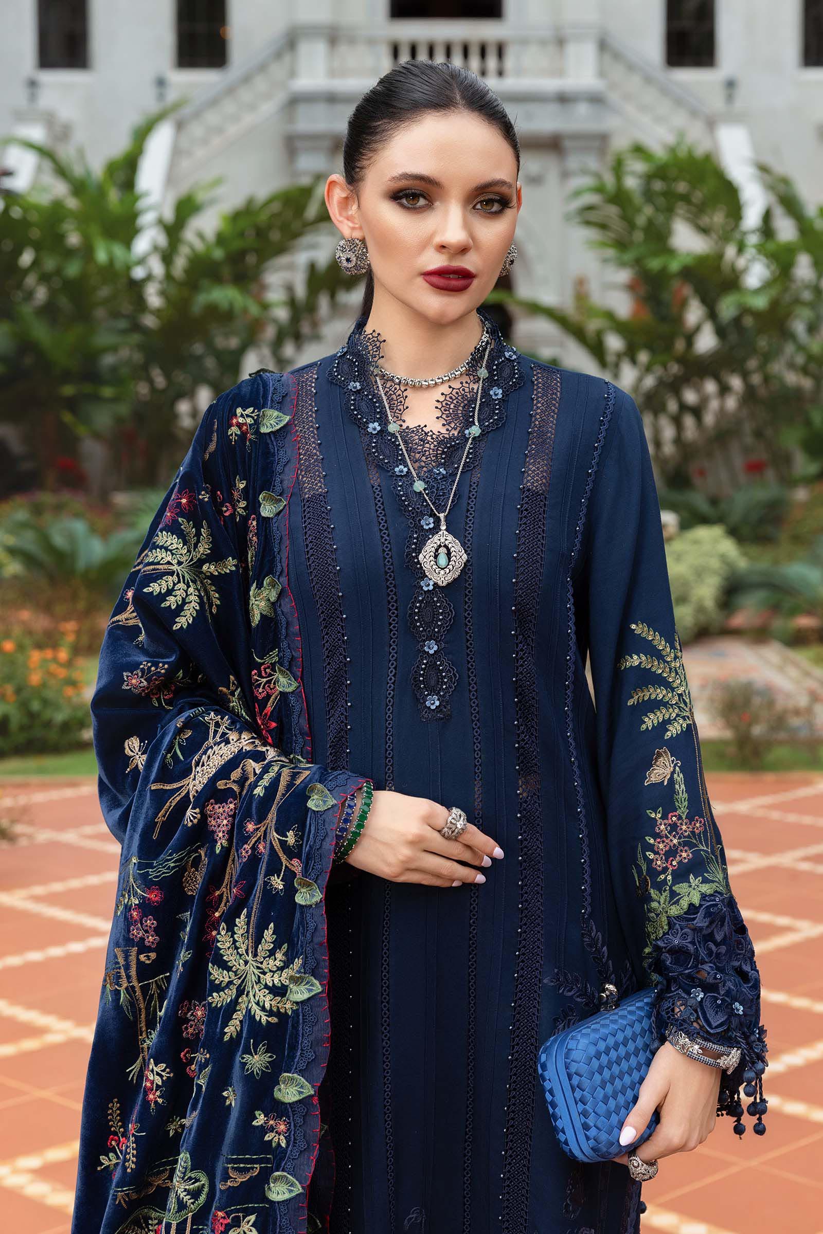 3 Piece Unstitched Embroidered Twill Linen Suit - MARIA.B