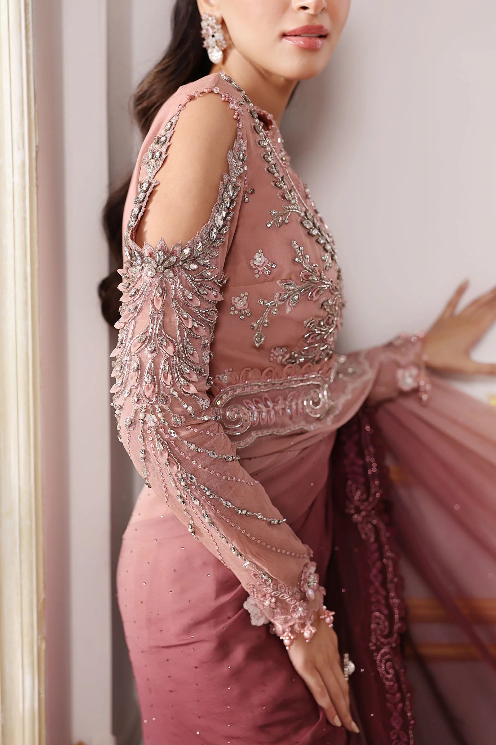 Unstitched Embroidered Chiffon Saree | BD-3001 - MARIA.B