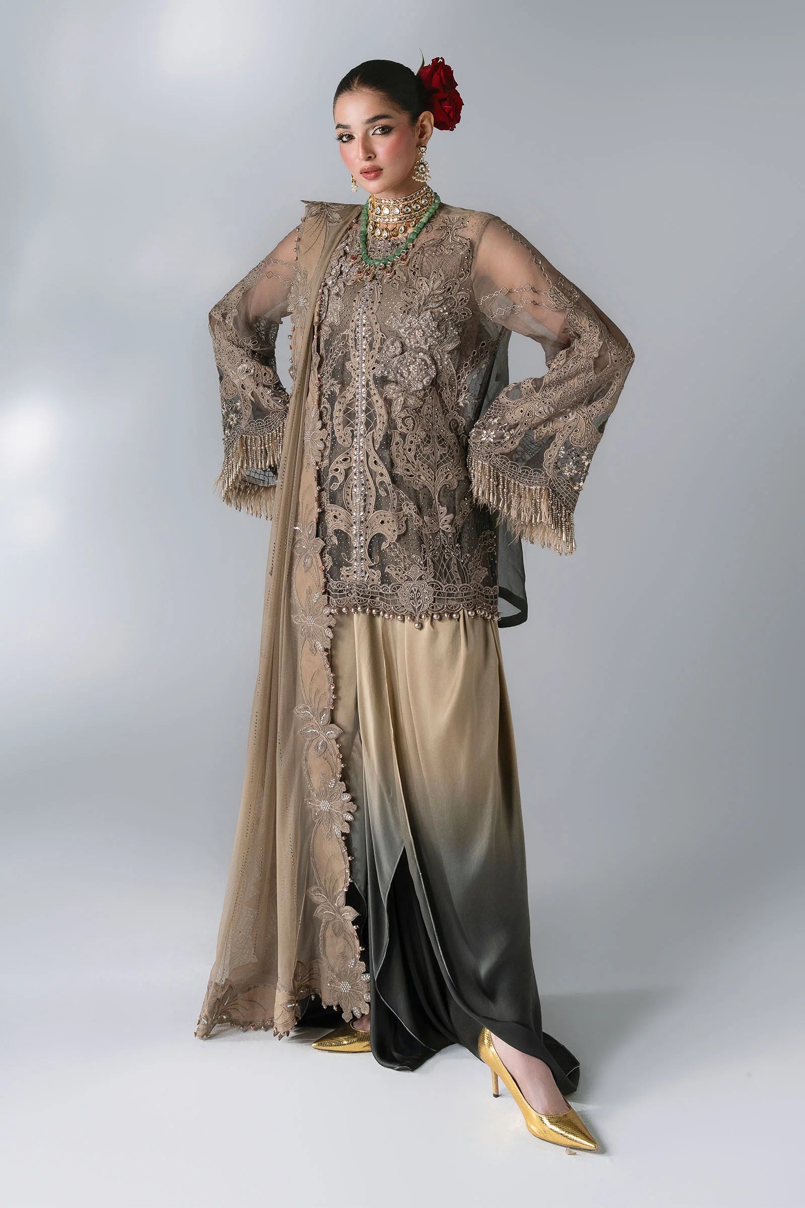 3 Piece Unstitched Embroidered Chiffon MARIA B MBROIDERED Suit | D-2
