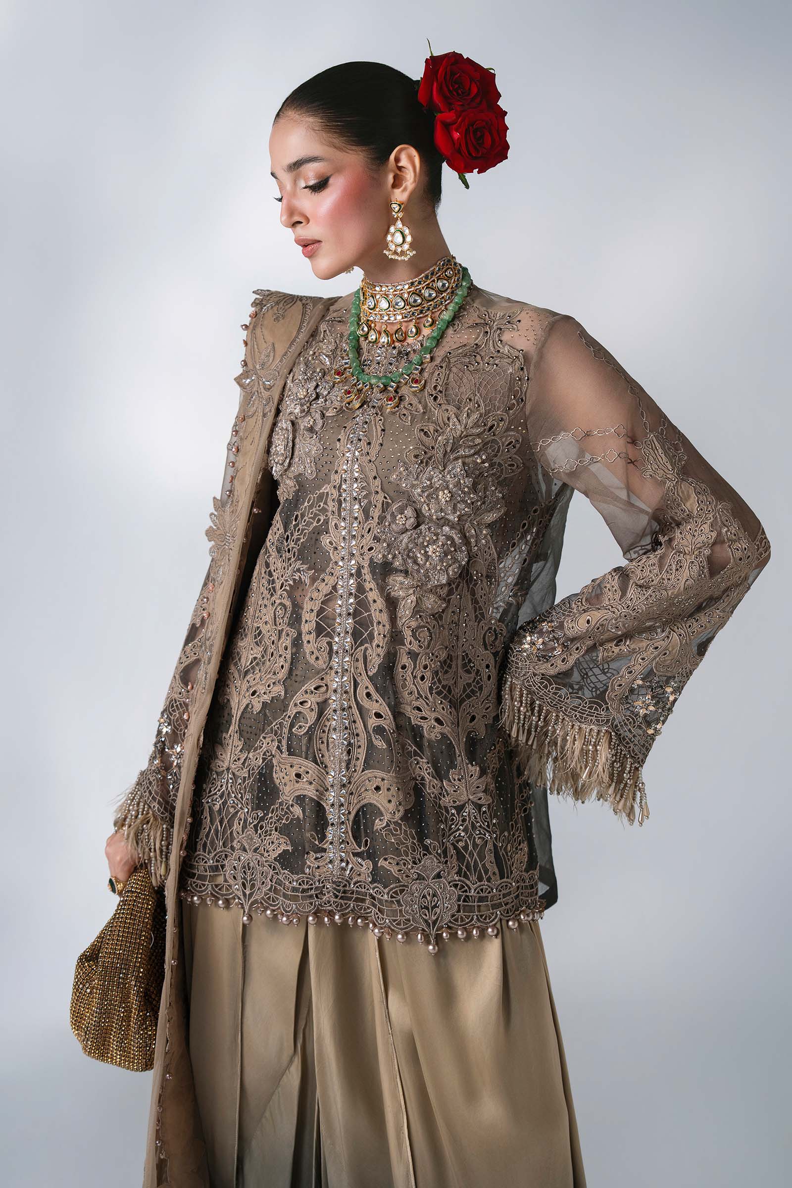 3 Piece Unstitched Embroidered Chiffon MARIA B MBROIDERED Suit | D-2