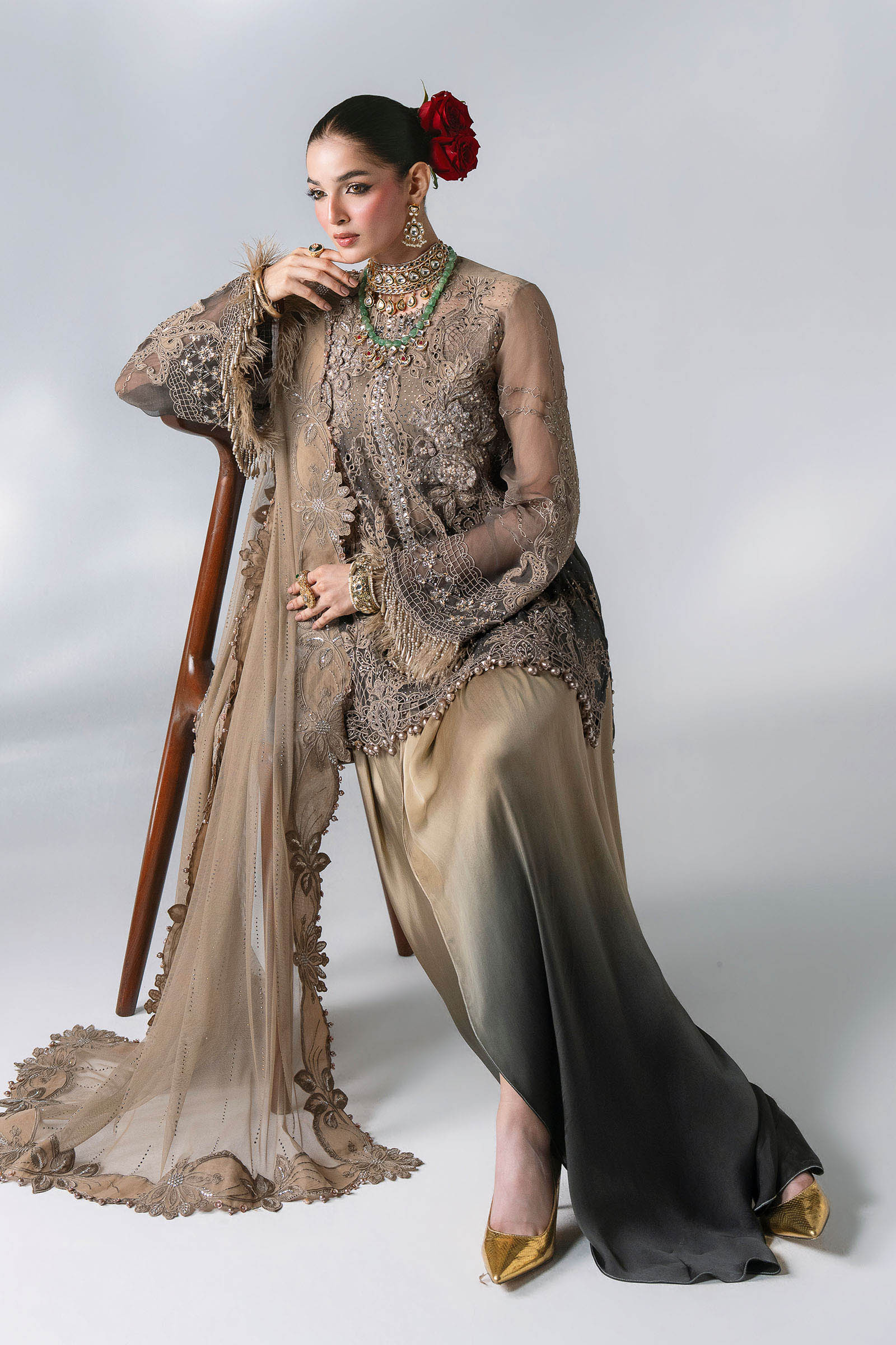3 Piece Unstitched Embroidered Chiffon MARIA B MBROIDERED Suit | D-2