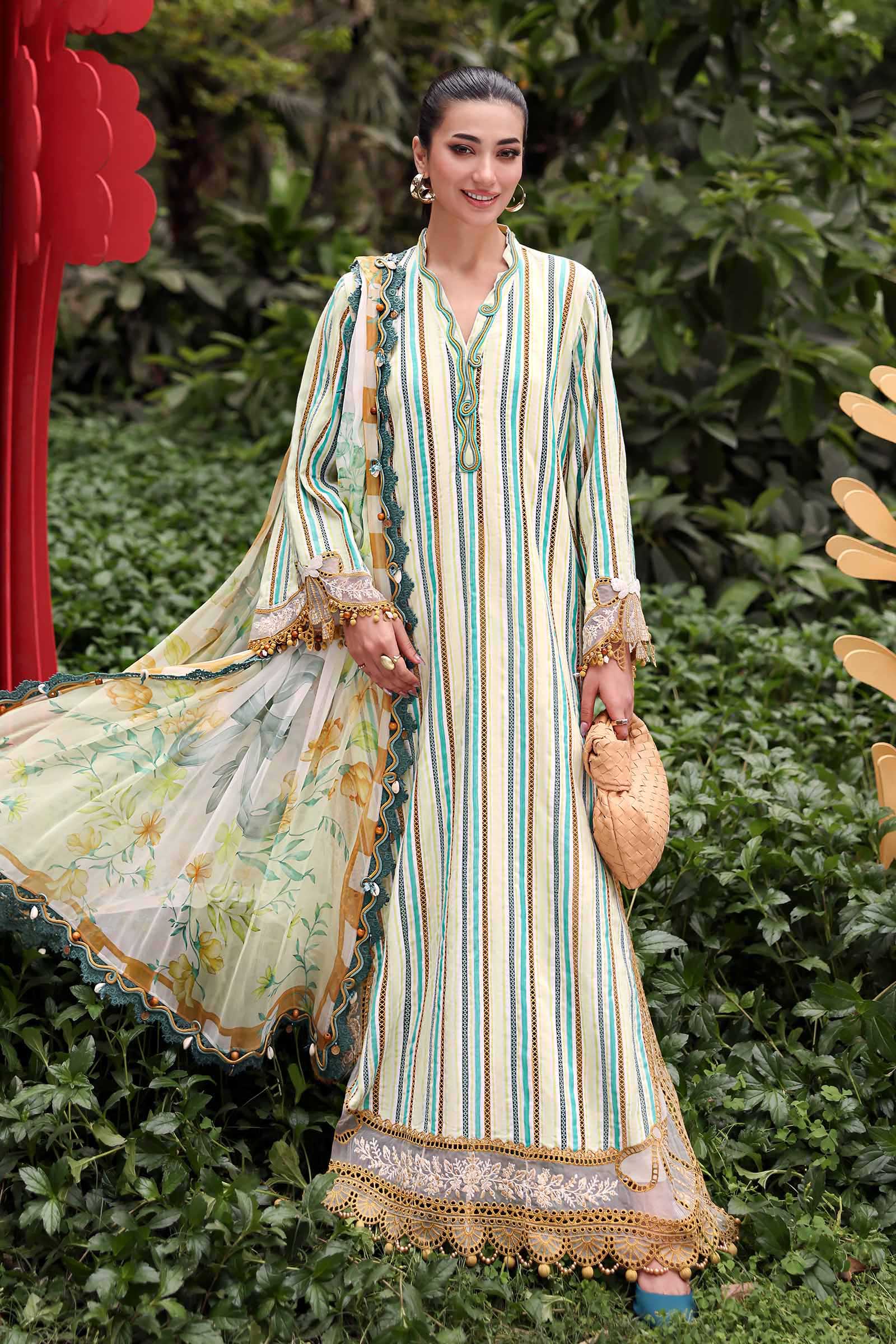 Maria.B M Prints - 3 Piece Unstitched Embroidered Jacquard Suit - MPT-3002-B