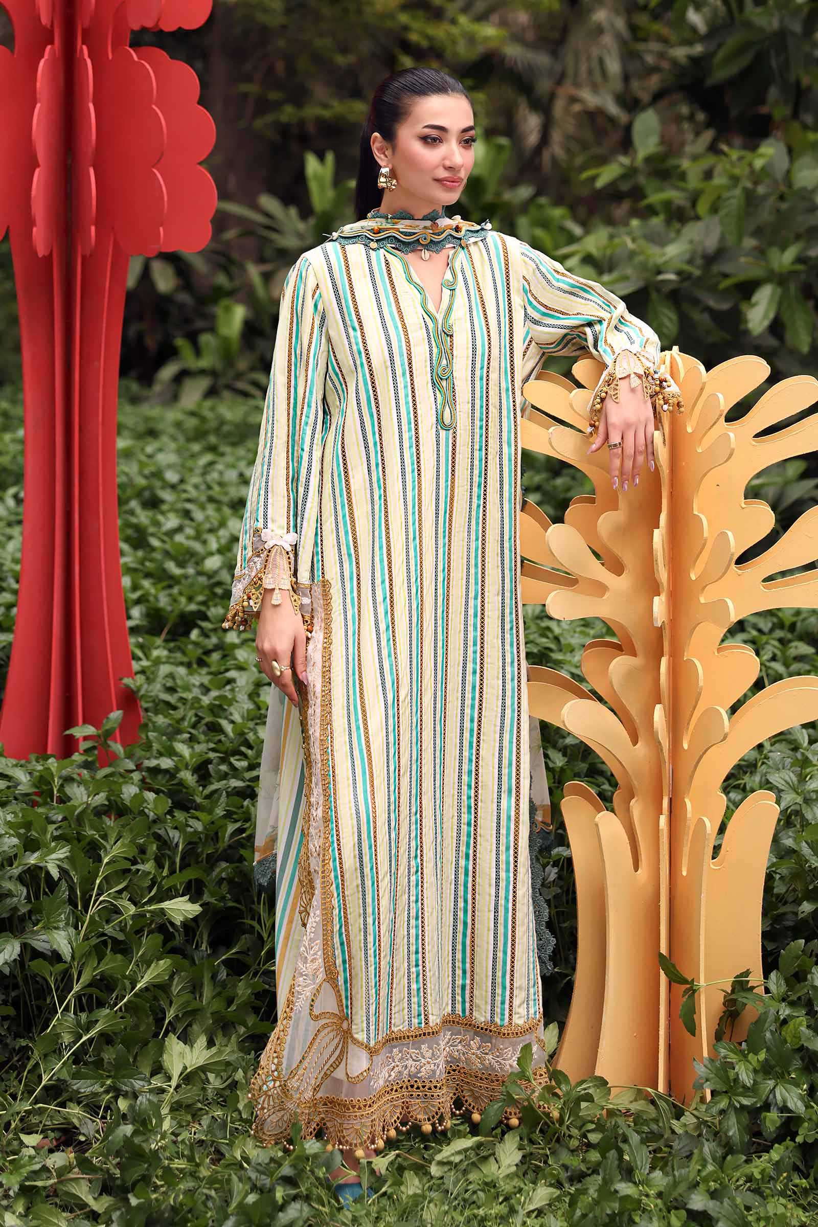 Maria.B M Prints - 3 Piece Unstitched Embroidered Jacquard Suit - MPT-3002-B