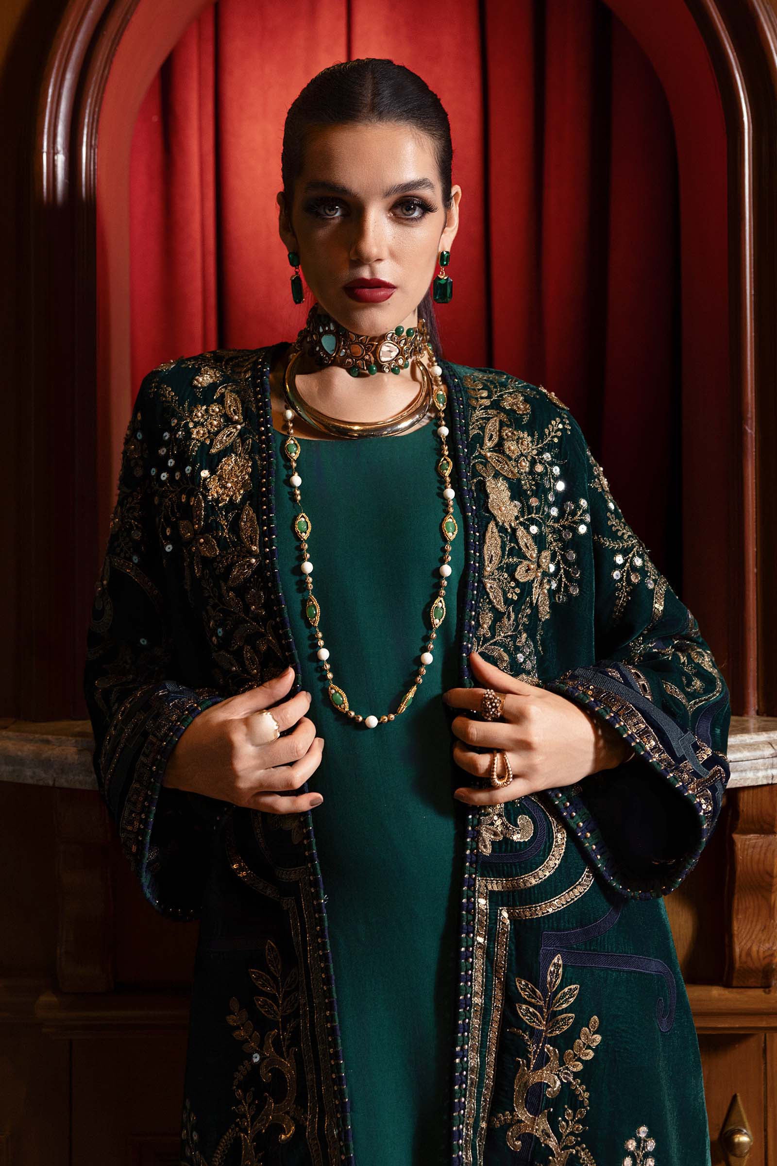 3 Piece Unstitched Embroidered Velvet Suit - MARIA.B