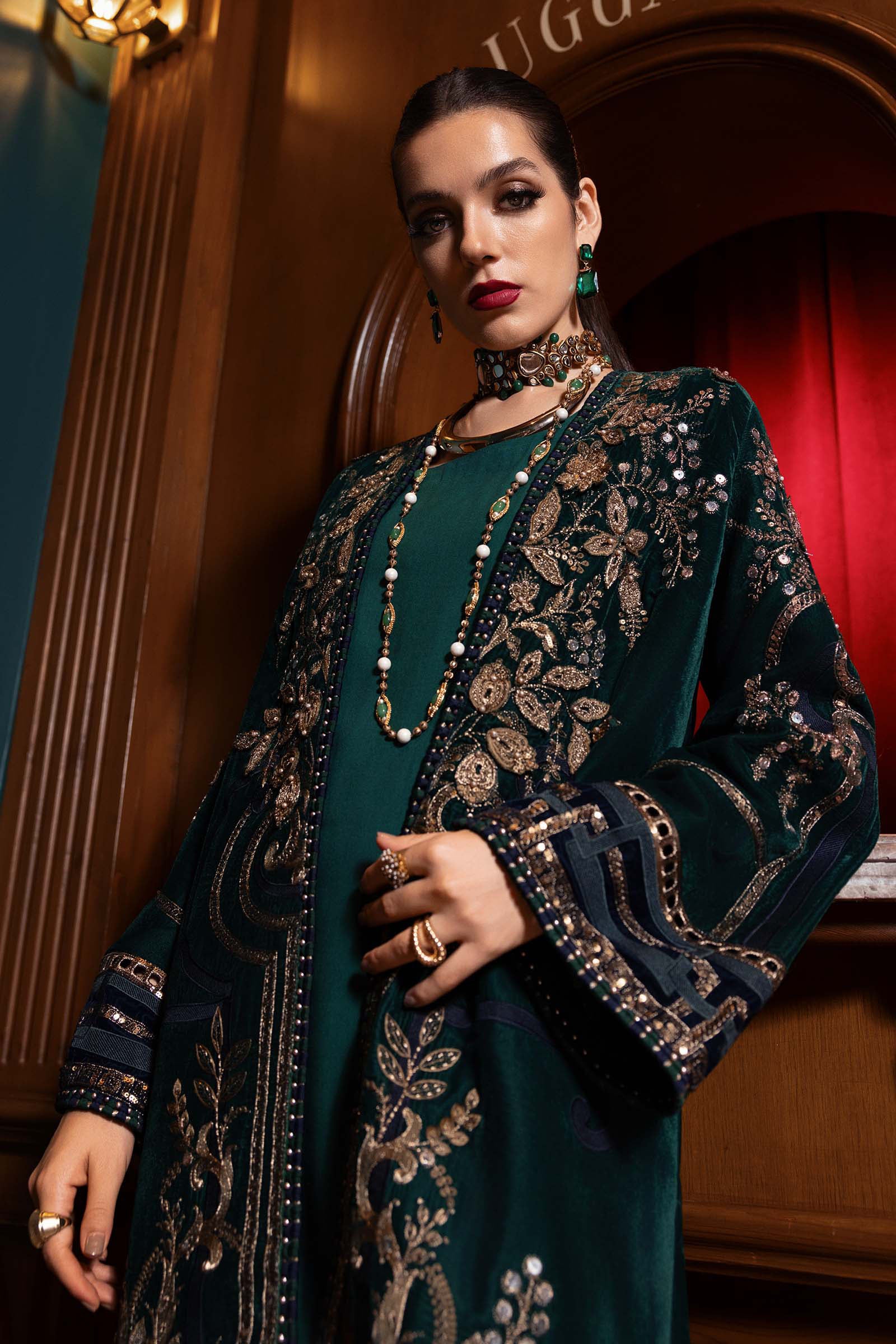 3 Piece Unstitched Embroidered Velvet Suit - MARIA.B