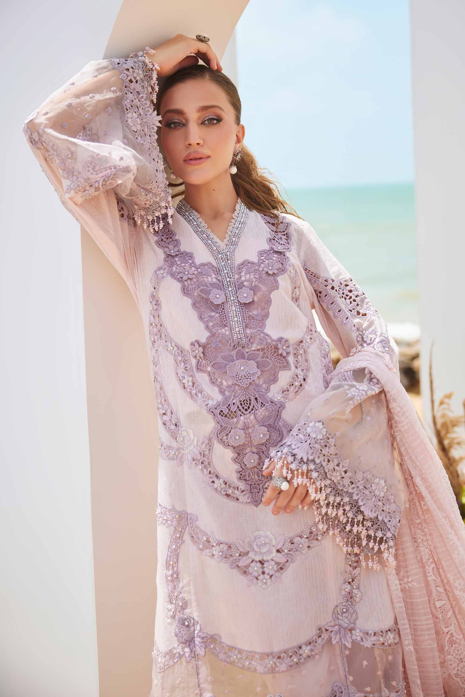 3 Piece Unstitched Embroidered Jacquard Lawn Suit | EID LAWN-25-02 - MARIA.B