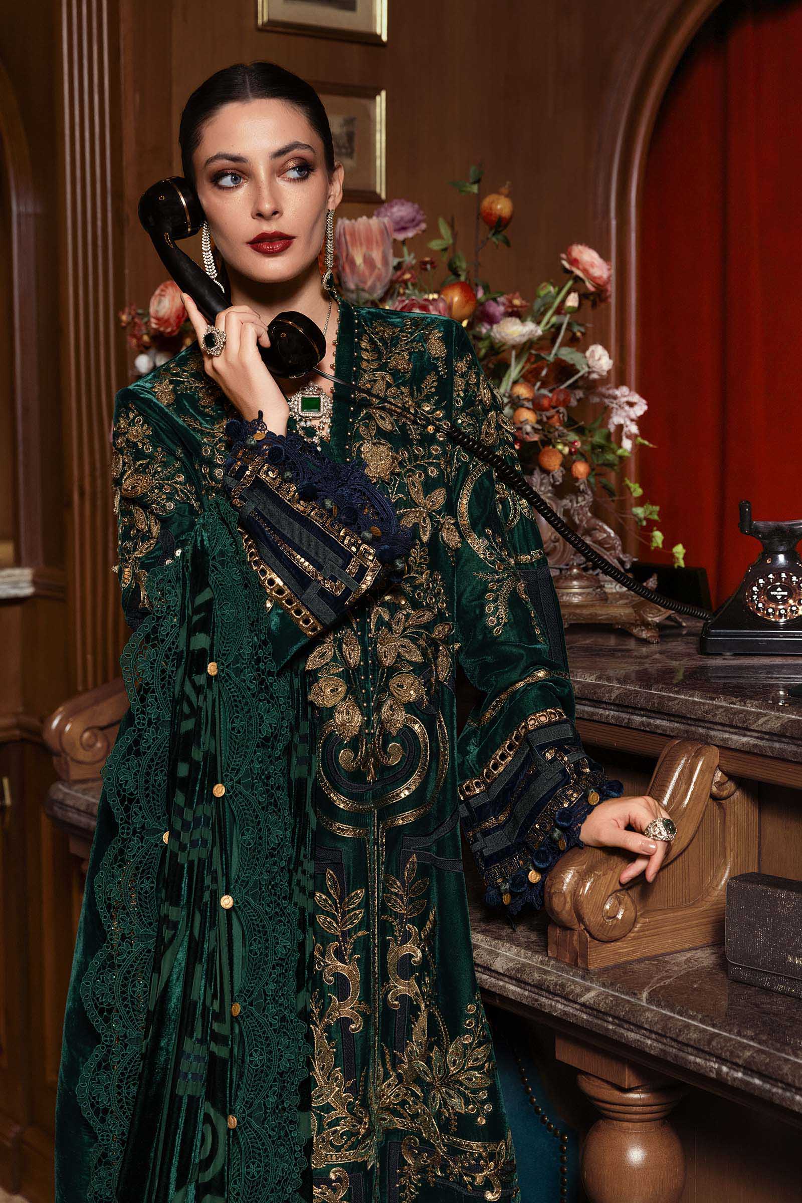 3 Piece Unstitched Embroidered Velvet Suit - MARIA.B