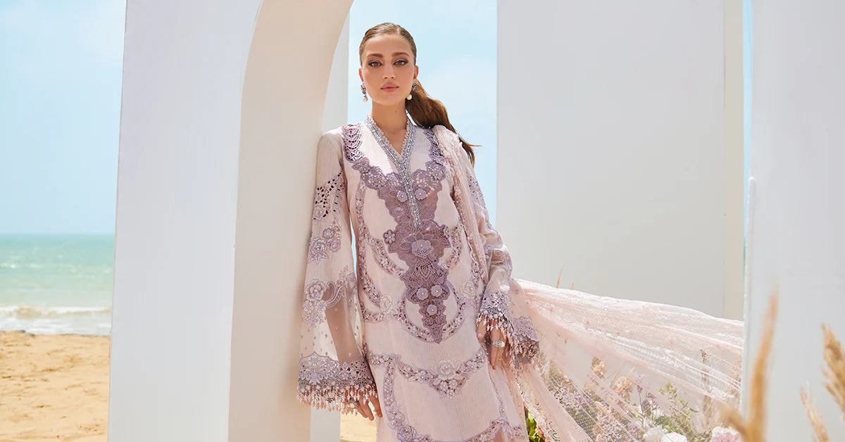 3 Piece Unstitched Embroidered Jacquard Lawn Suit | EID LAWN-25-02 - MARIA.B
