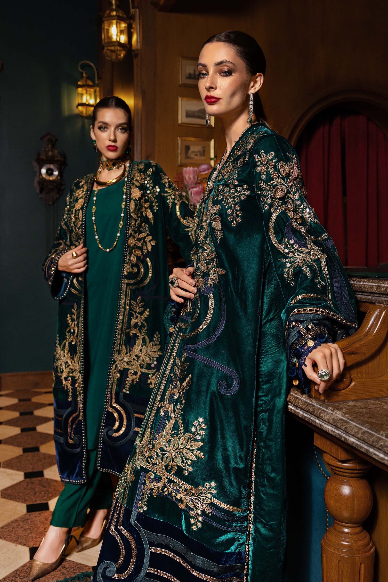 3 Piece Unstitched Embroidered Velvet Suit - MARIA.B