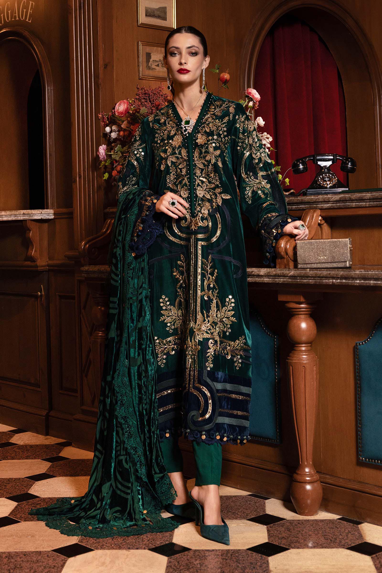 3 Piece Unstitched Embroidered Velvet Suit - MARIA.B