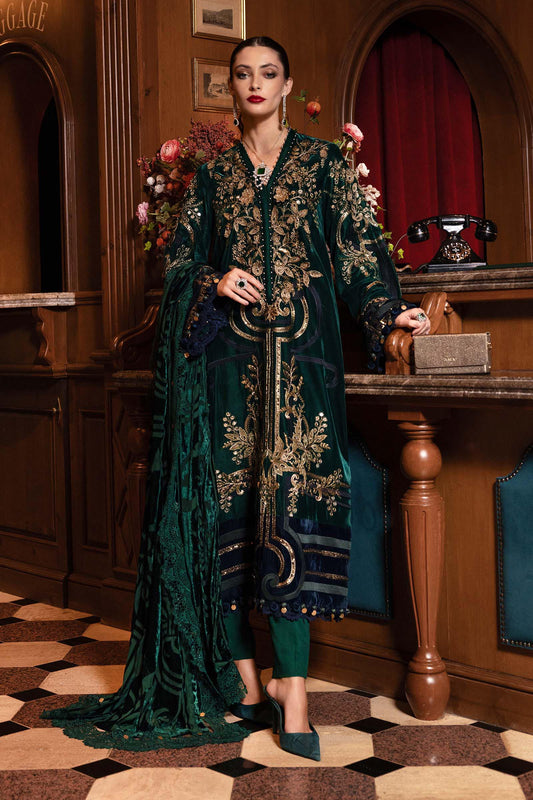 3 Piece Unstitched Embroidered Velvet Suit - MARIA.B