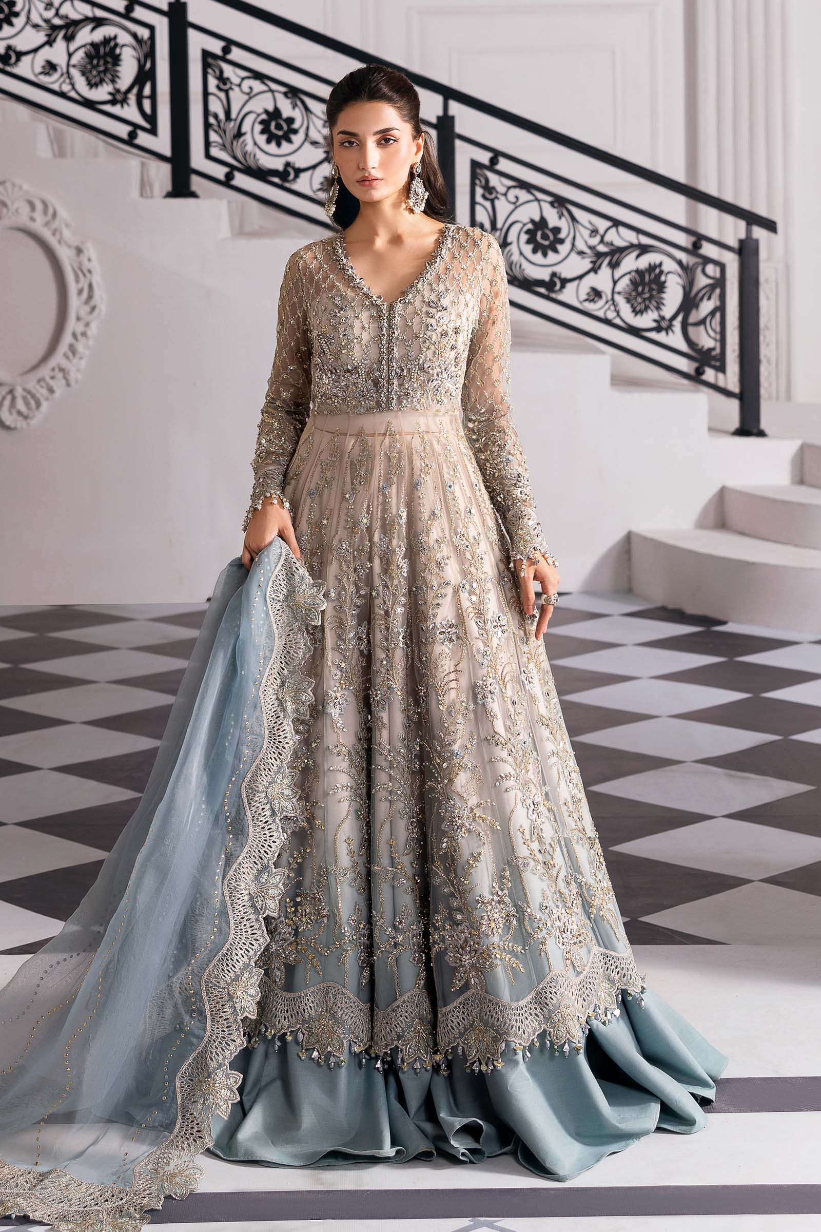 3 Piece Unstitched Embroidered Net Suit | BD-3002 - MARIA.B