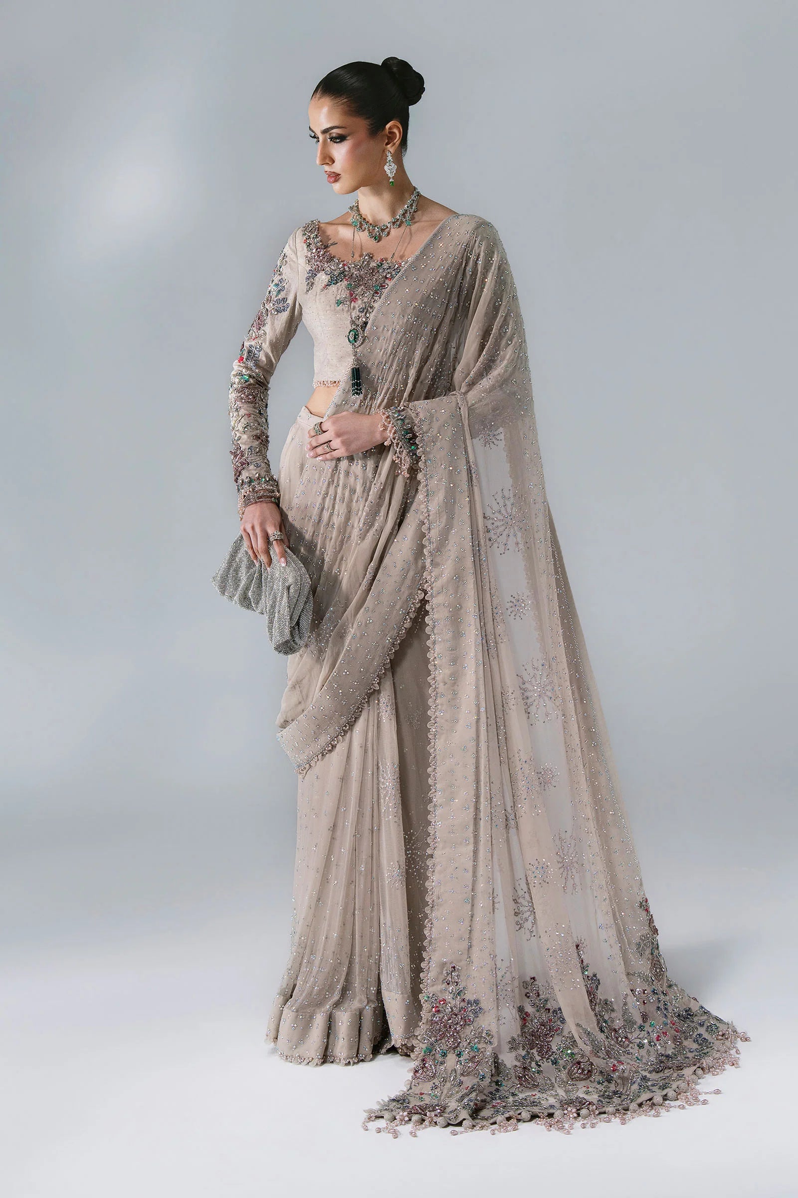 3 Piece Unstitched Embroidered Chiffon Saree MARIA B MBROIDERED | D-3