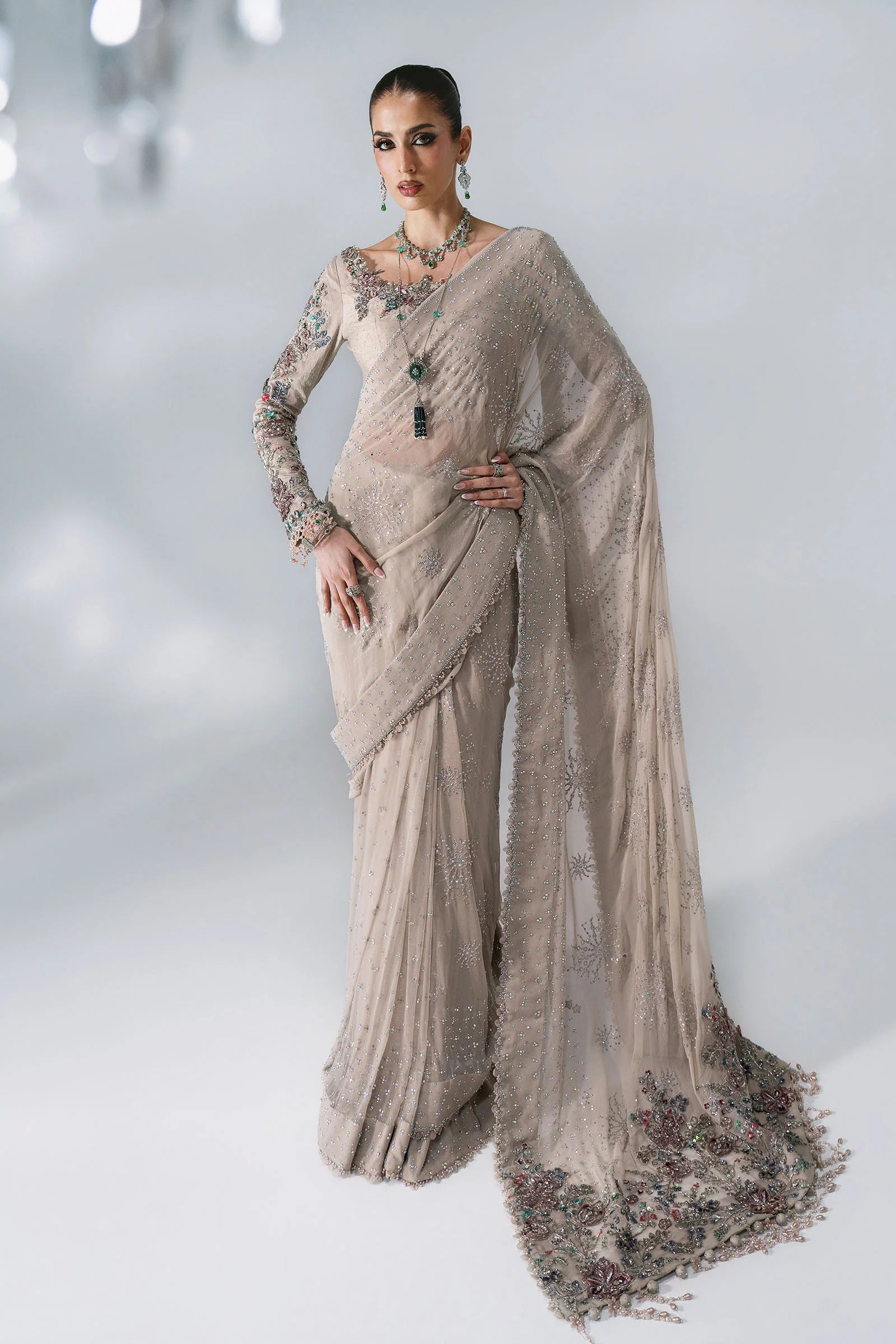3 Piece Unstitched Embroidered Chiffon Saree MARIA B MBROIDERED | D-3