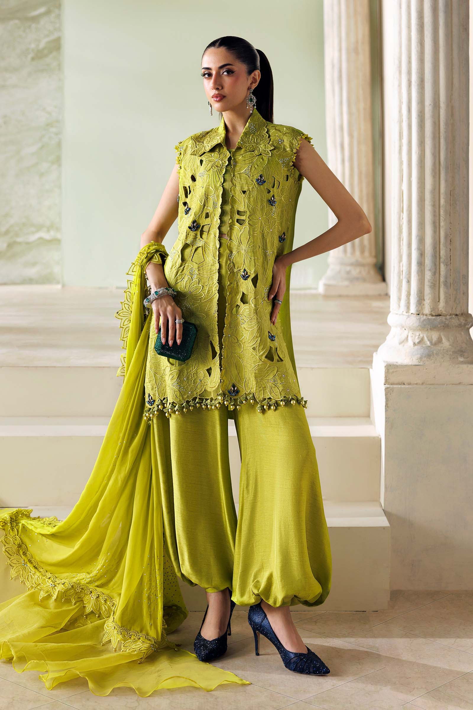 Soiree by Maria B Unstitched Embroidered Raw Silk 3 Piece Suit | D3 - Festive Collection