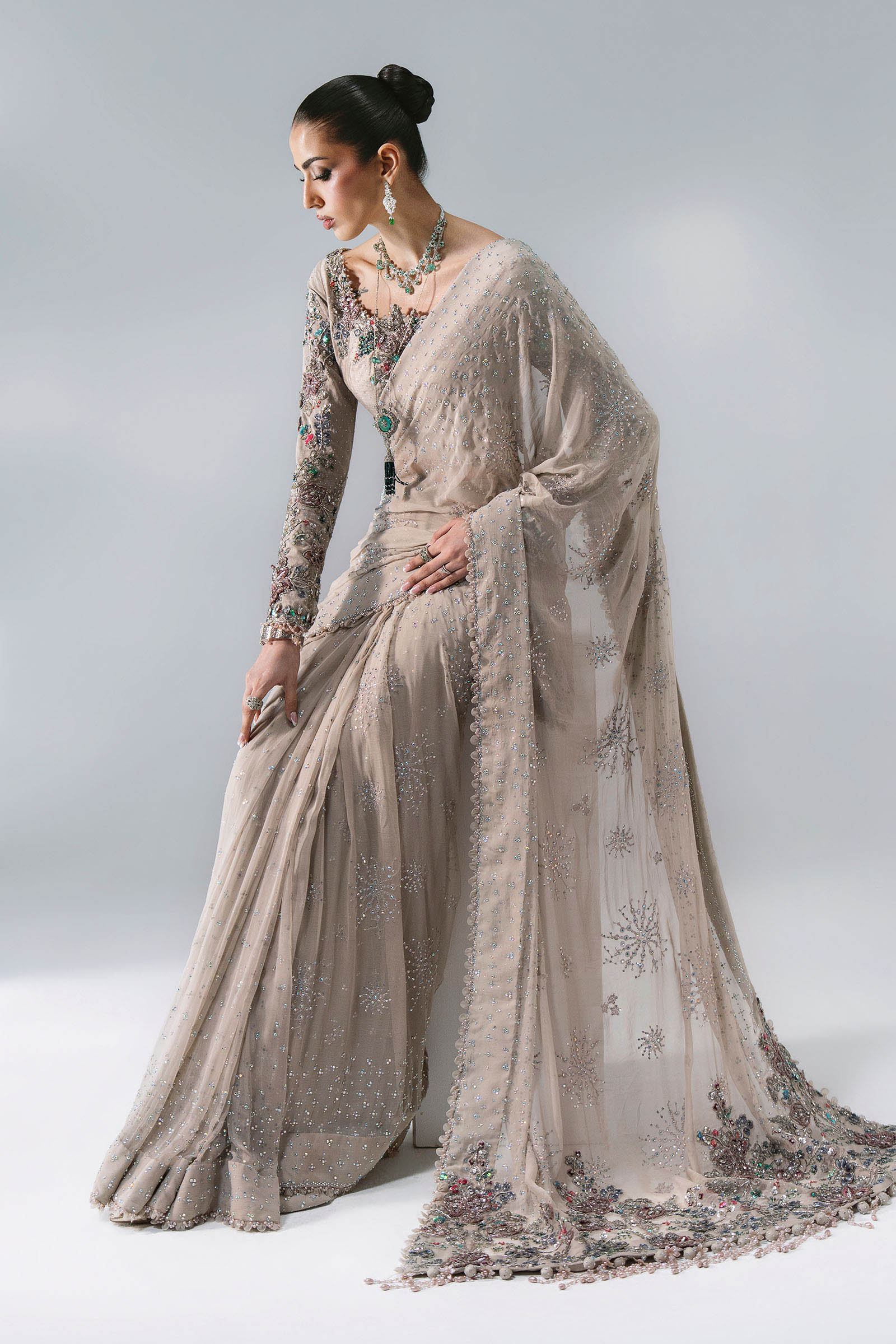 3 Piece Unstitched Embroidered Chiffon Saree MARIA B MBROIDERED | D-3