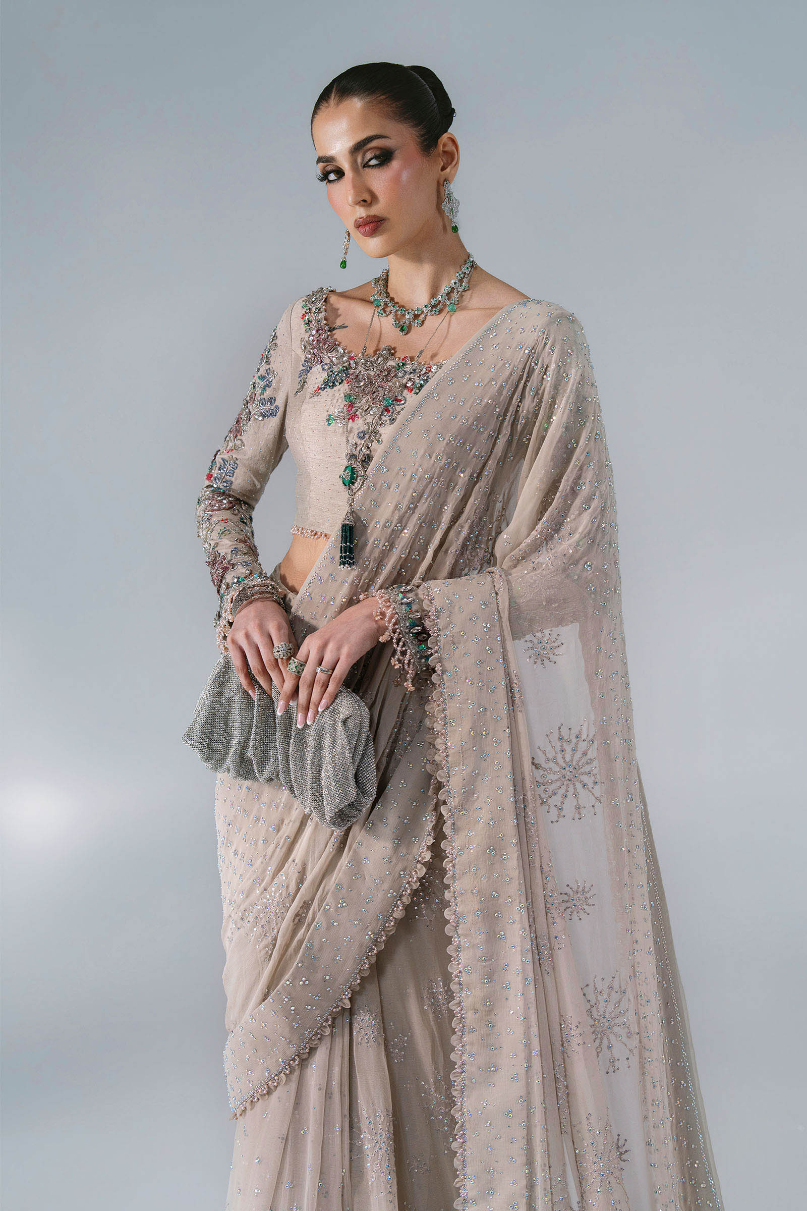 3 Piece Unstitched Embroidered Chiffon Saree MARIA B MBROIDERED | D-3