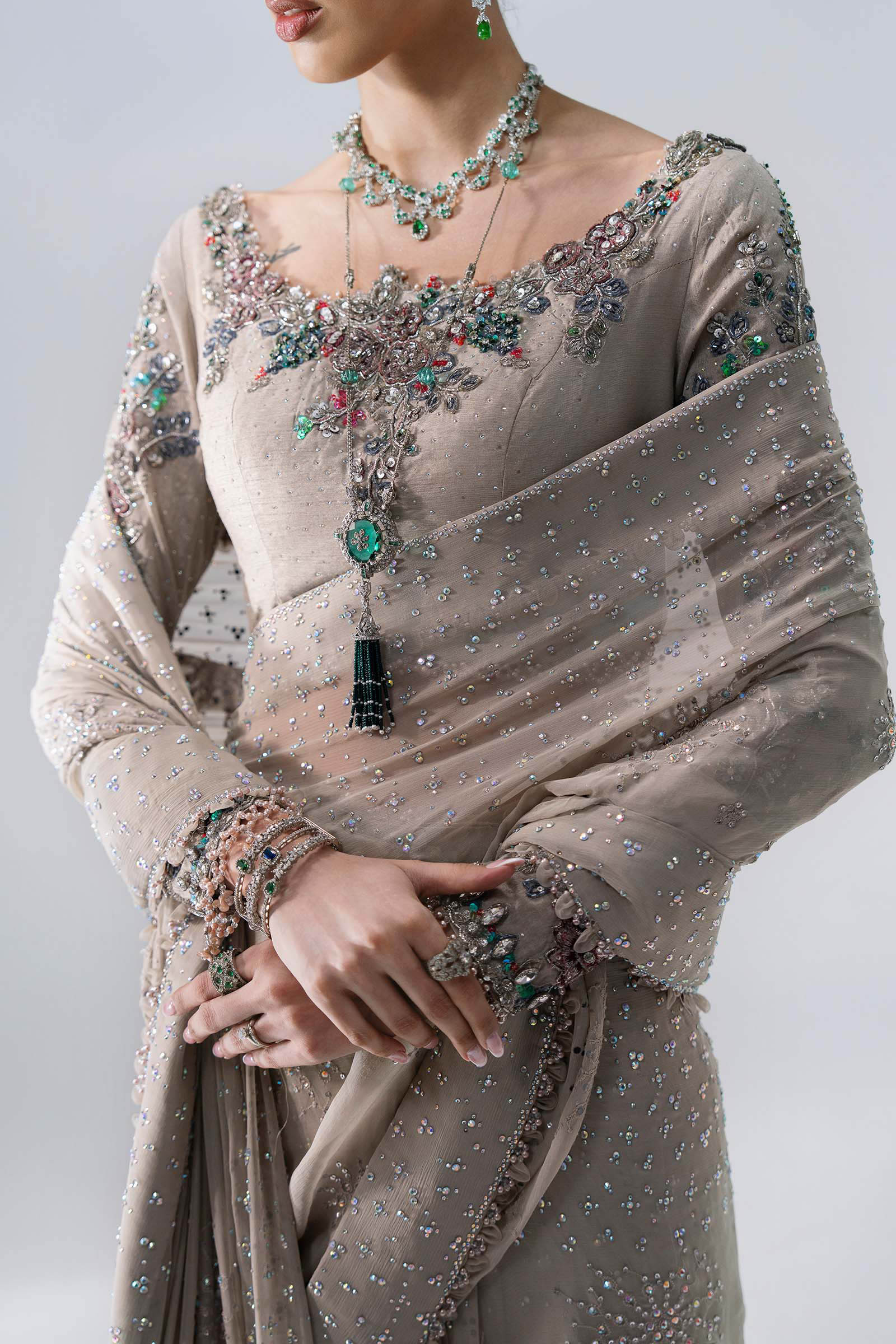 3 Piece Unstitched Embroidered Chiffon Saree MARIA B MBROIDERED | D-3
