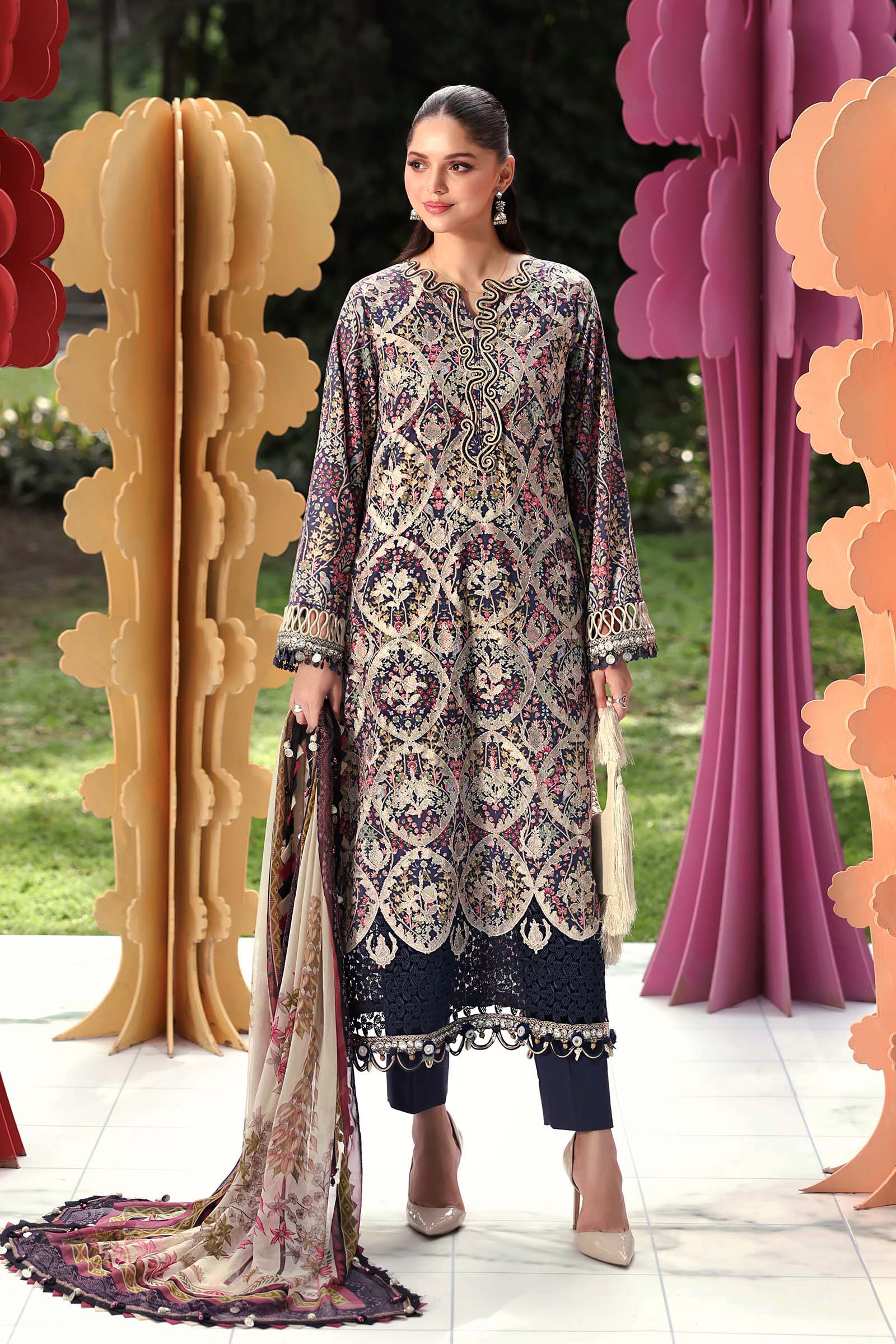 Maria.B M Prints - 3 Piece Unstitched Embroidered Jacquard Suit - MPT-3003-B