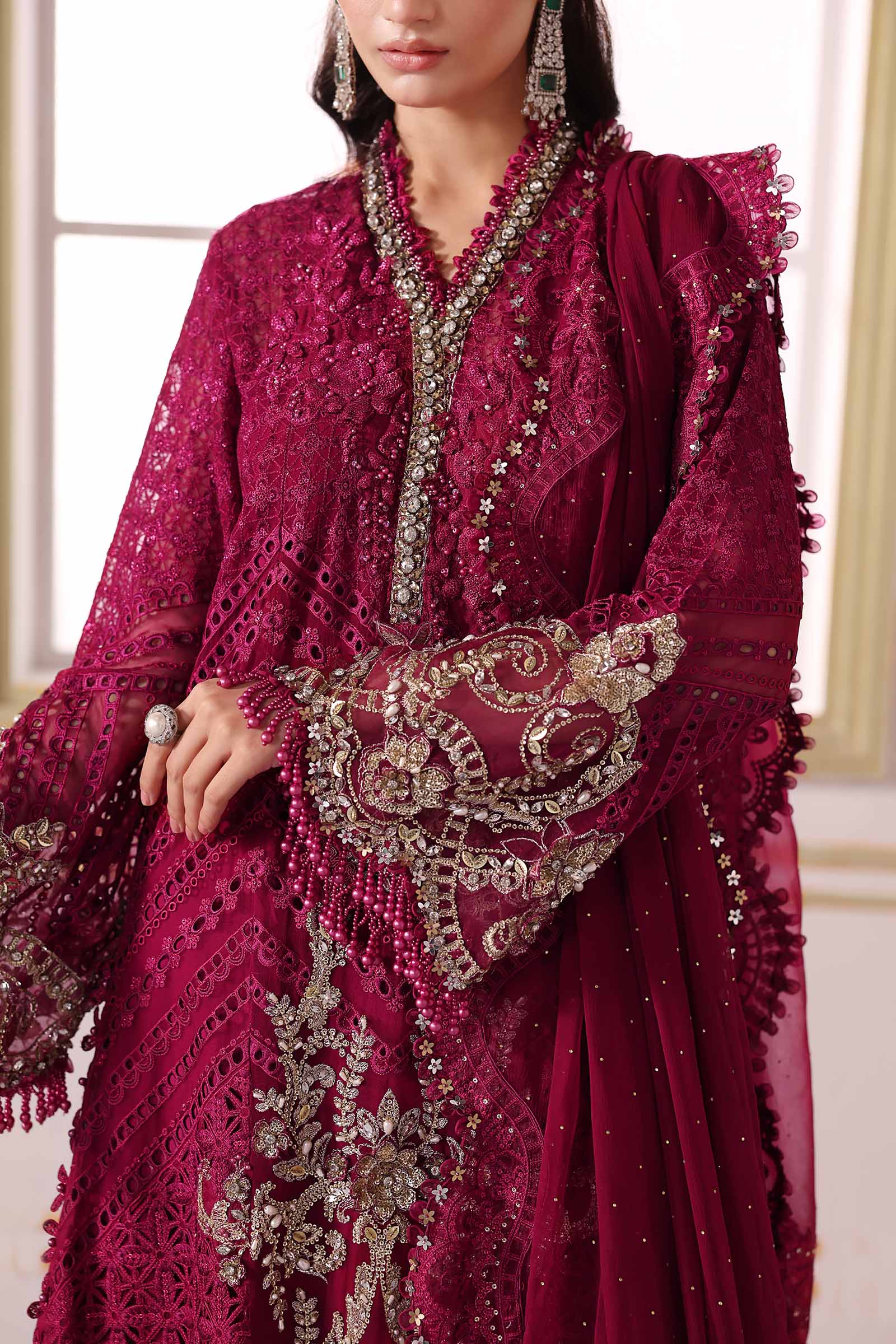 3 Piece Unstitched Embroidered Chiffon Suit | BD-3003 - MARIA.B
