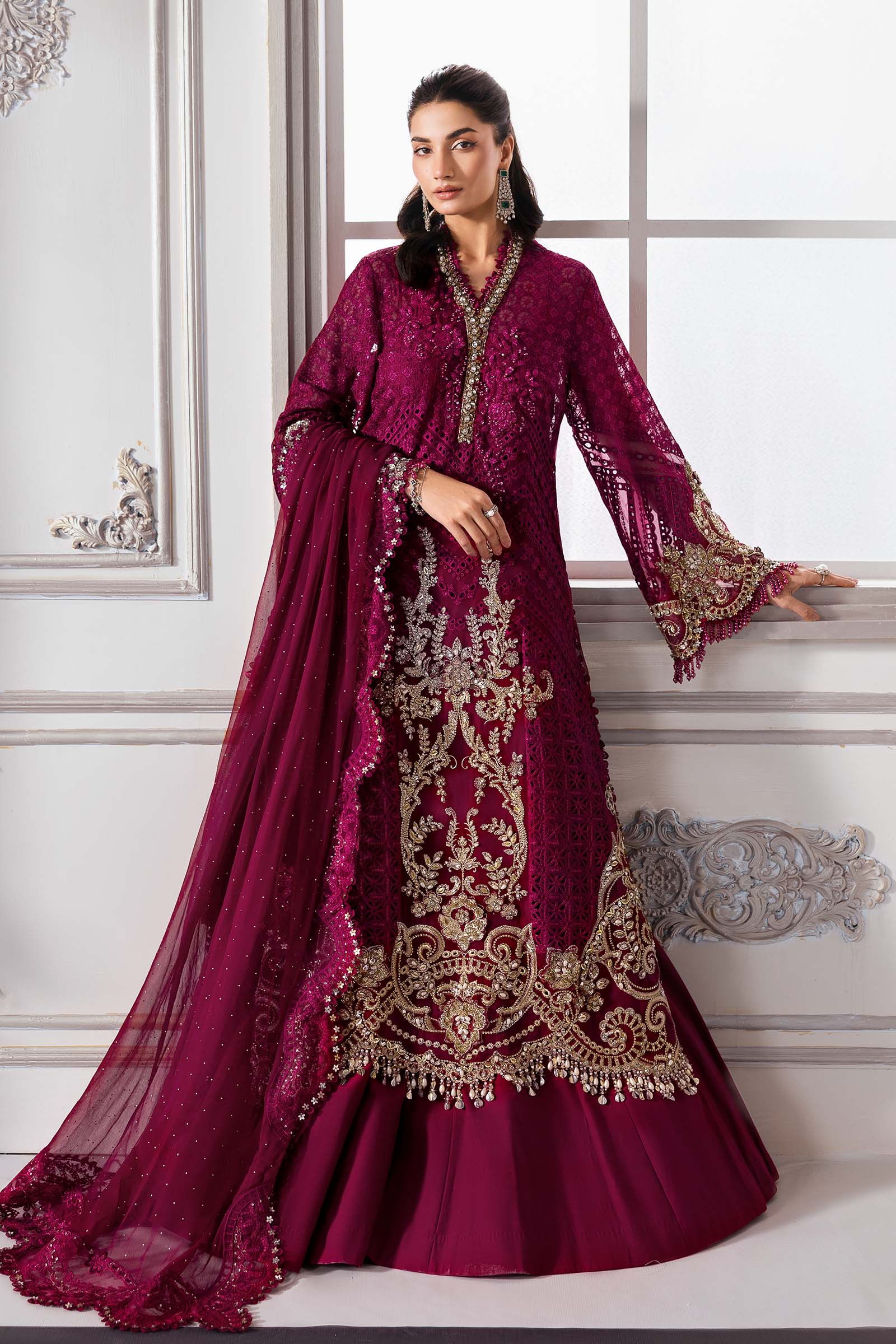 3 Piece Unstitched Embroidered Chiffon Suit | BD-3003 - MARIA.B