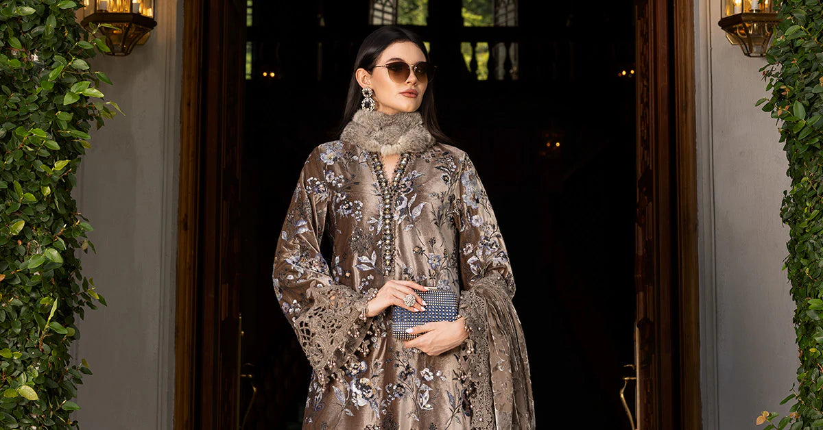 3 Piece Unstitched Embroidered Velvet Suit - MARIA.B