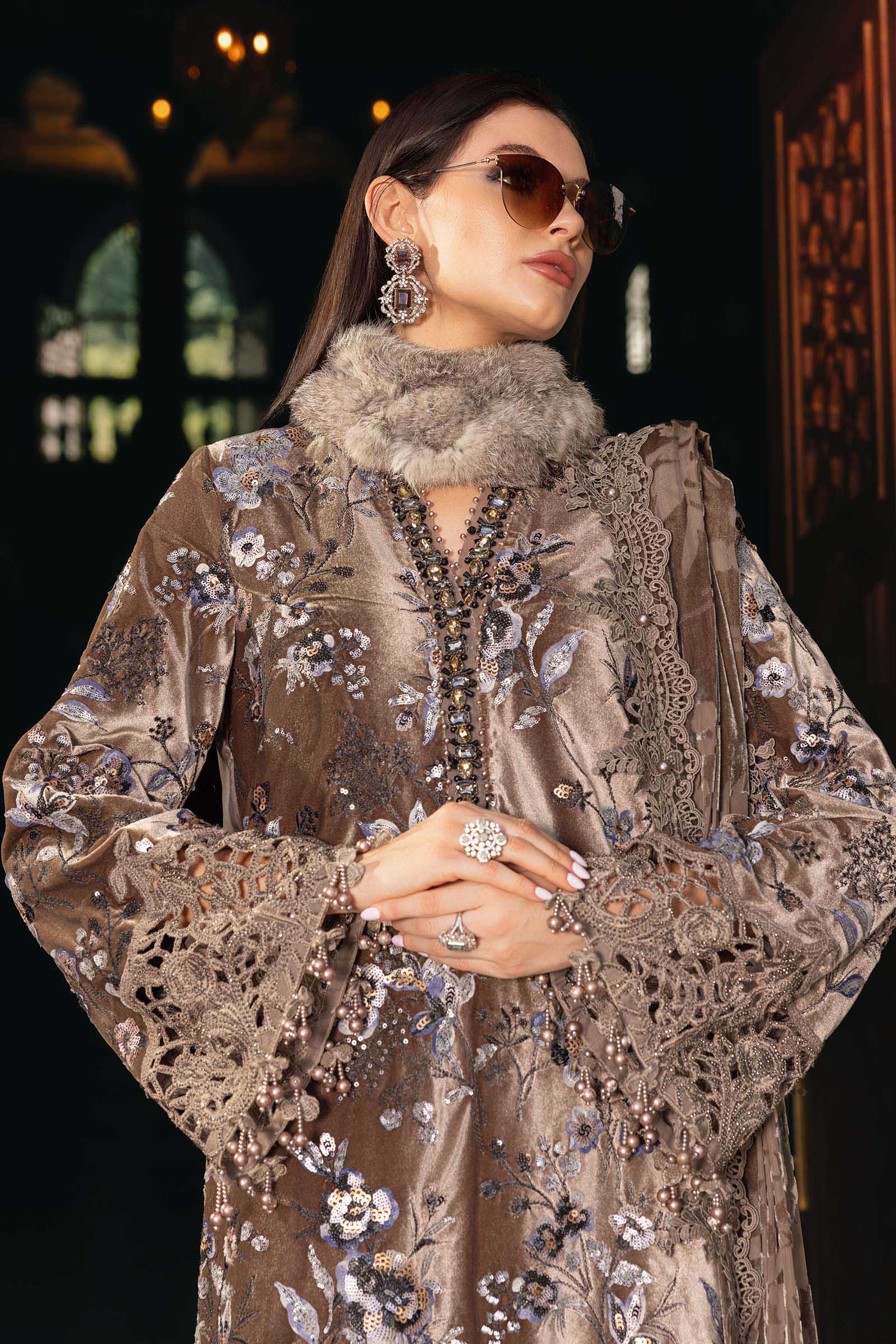 3 Piece Unstitched Embroidered Velvet Suit - MARIA.B