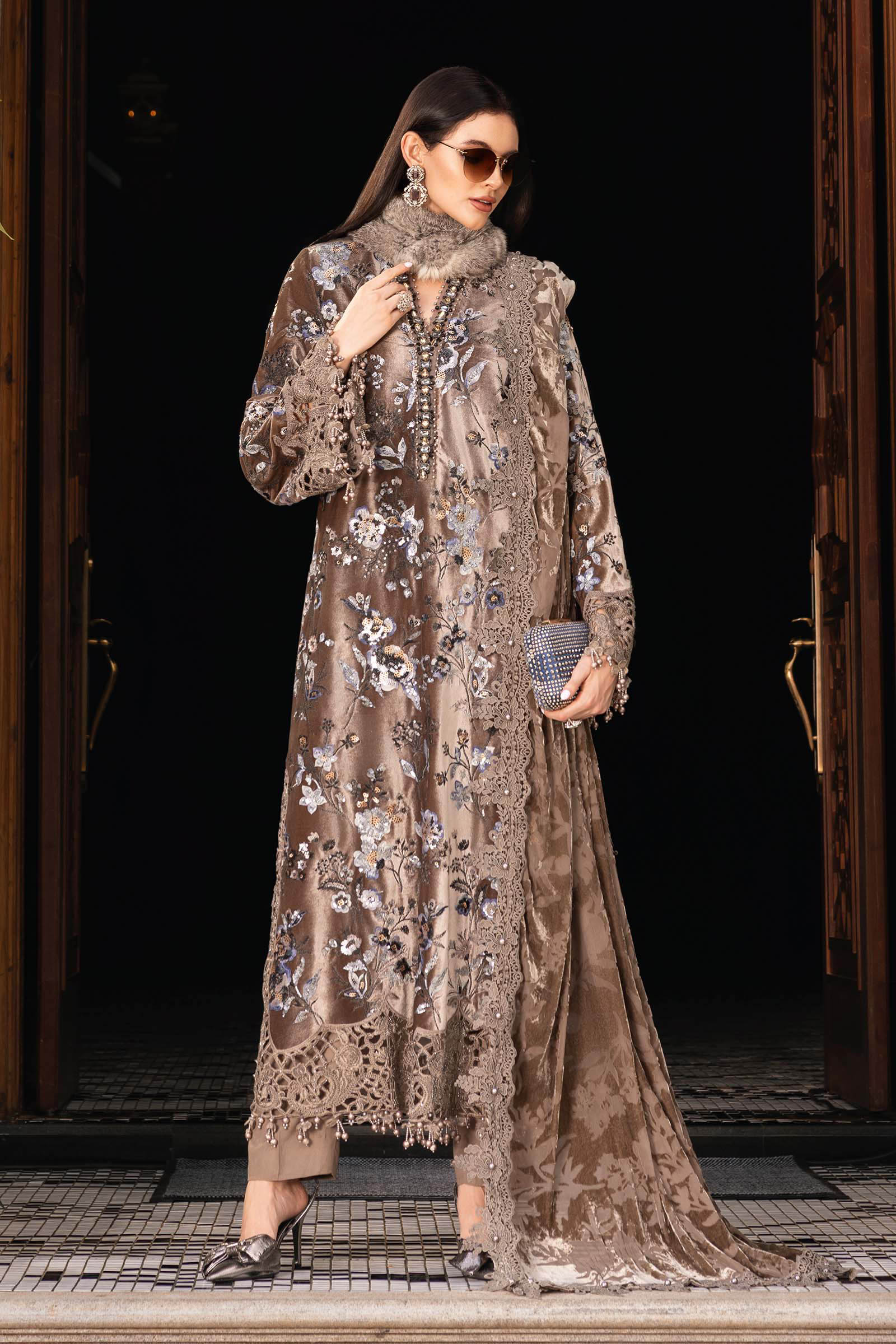 3 Piece Unstitched Embroidered Velvet Suit - MARIA.B