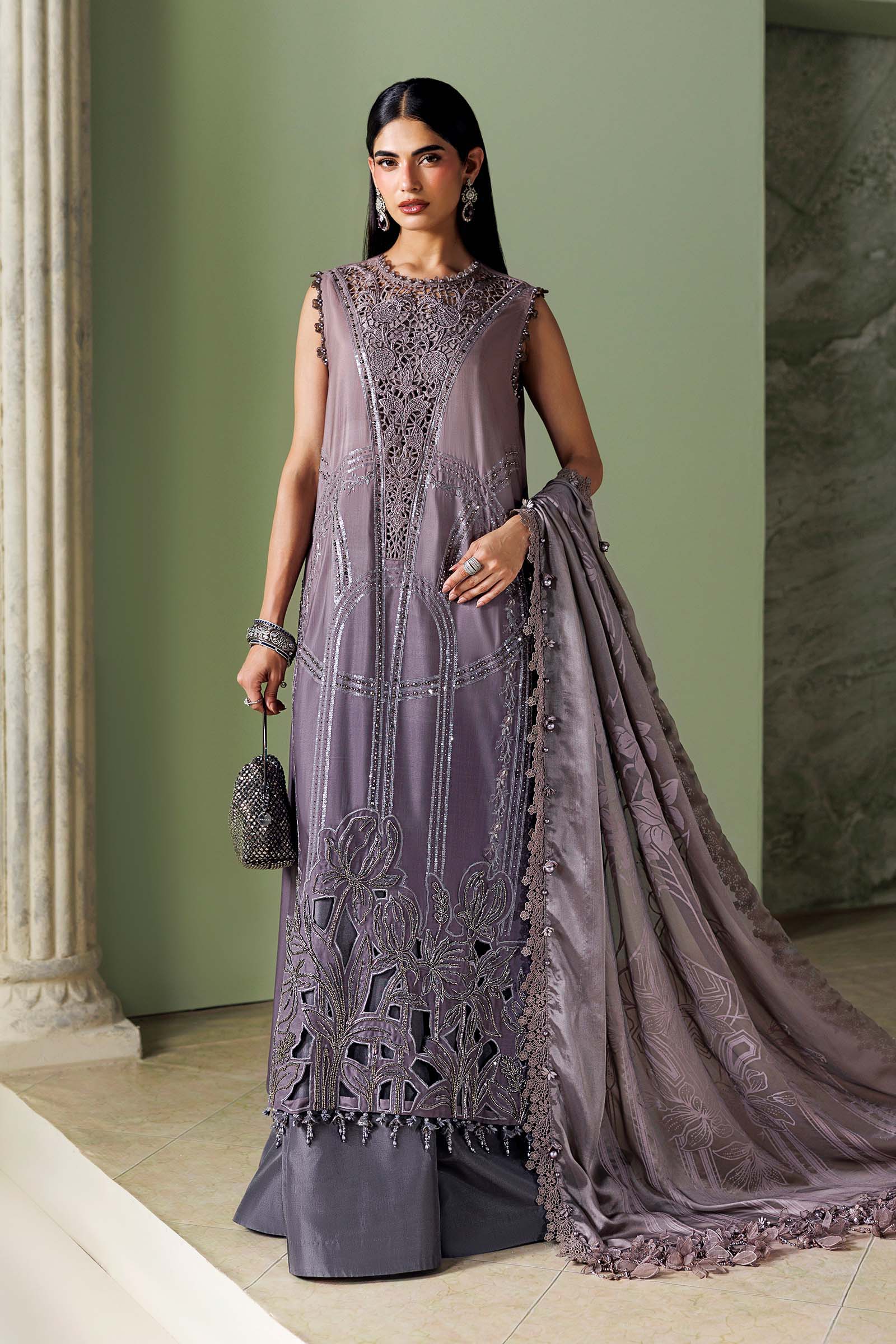 Soiree by Maria B Unstitched Embroidered Raw Silk 3 Piece Suit | D4 - Festive Collection