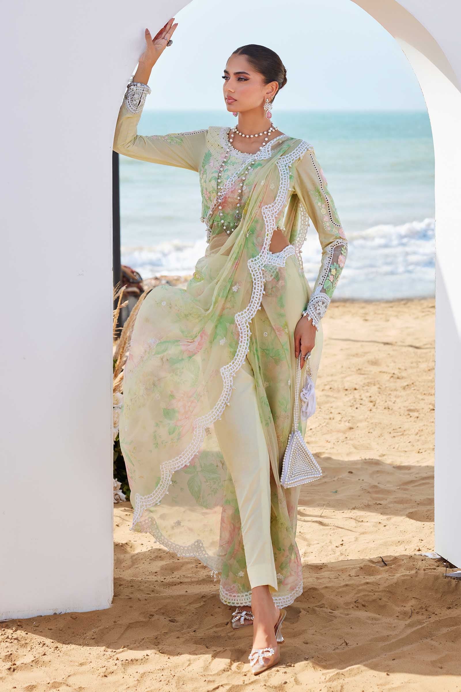 3 Piece Unstitched Embroidered Lawn Suit | EID LAWN-25-04 - MARIA.B