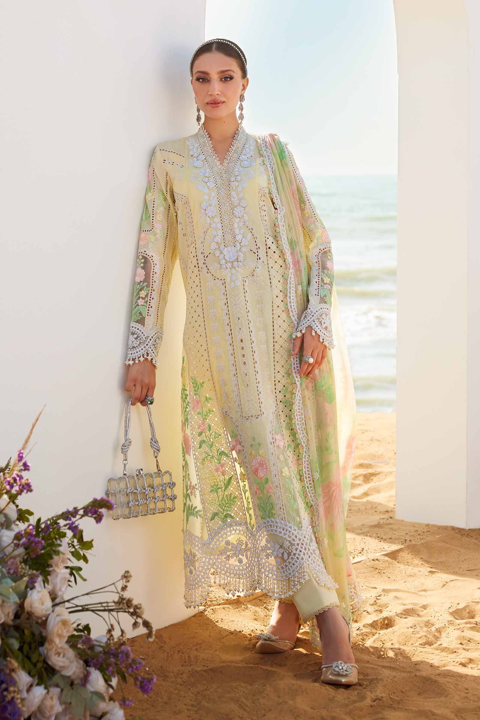 3 Piece Unstitched Embroidered Lawn Suit | EID LAWN-25-04 - MARIA.B