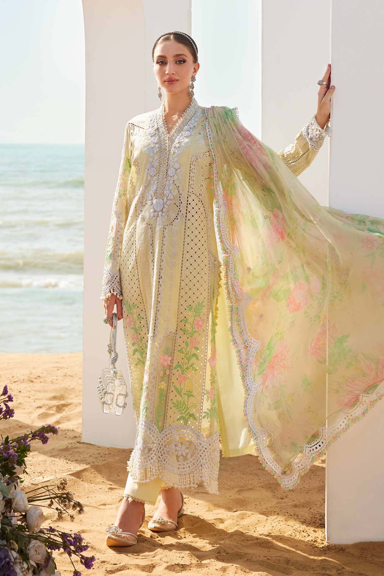 3 Piece Unstitched Embroidered Lawn Suit | EID LAWN-25-04 - MARIA.B