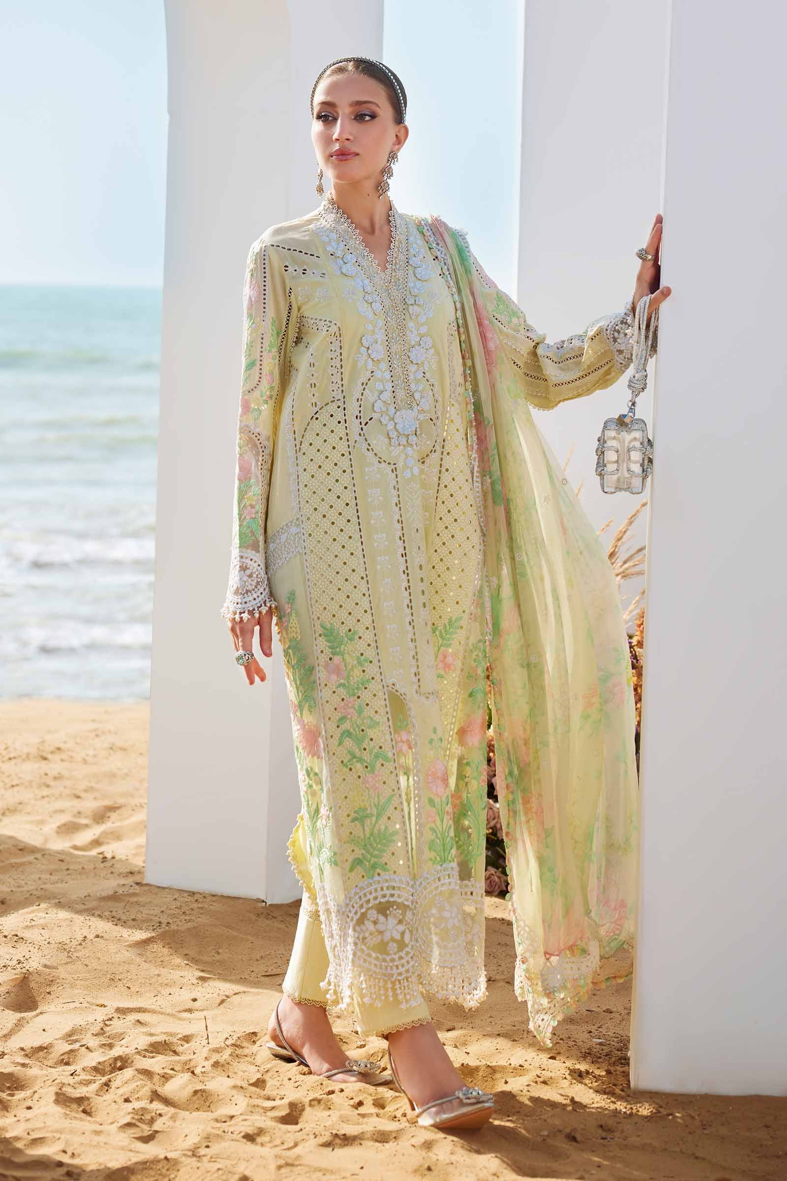 3 Piece Unstitched Embroidered Lawn Suit | EID LAWN-25-04 - MARIA.B
