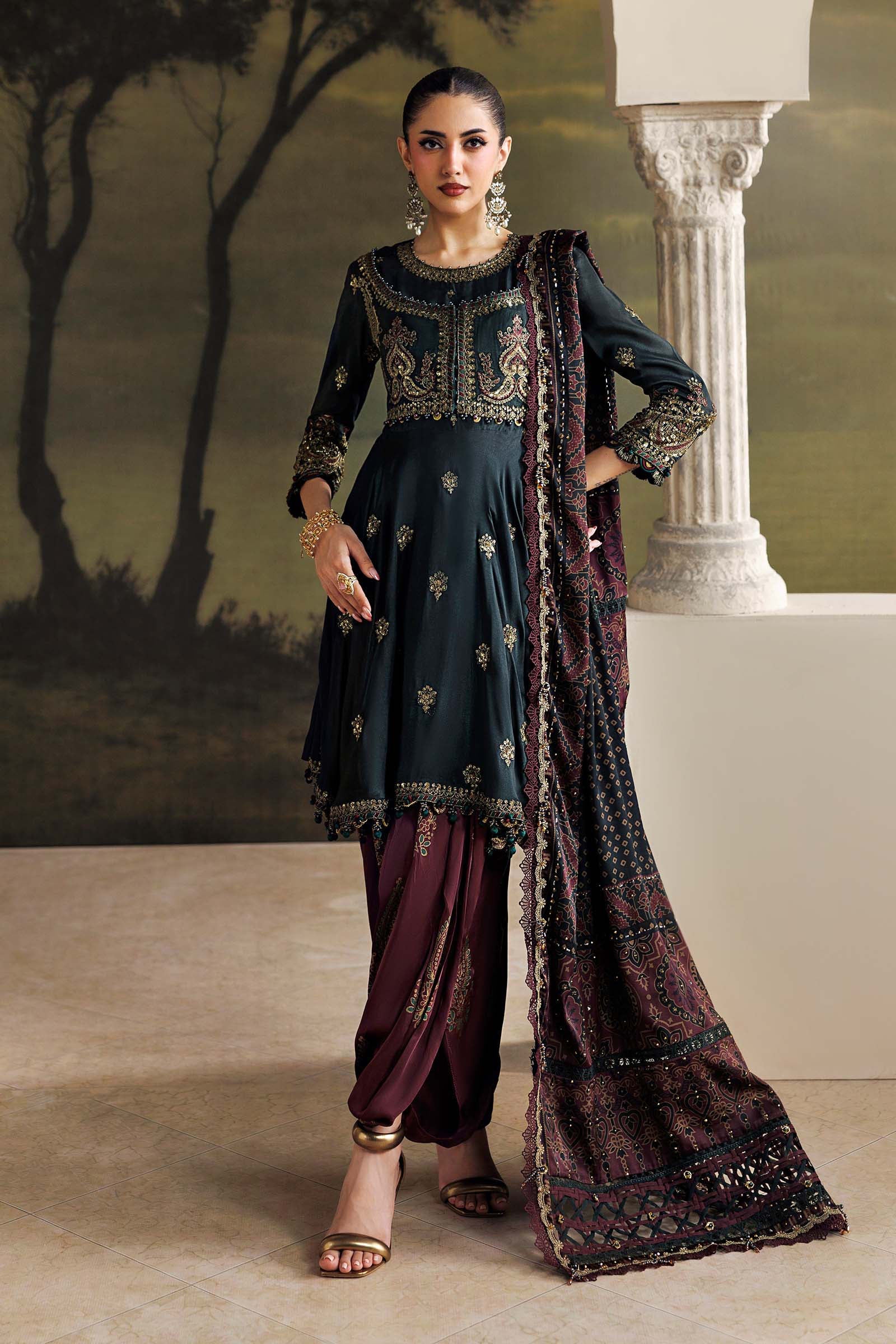 Soiree by Maria B Unstitched Embroidered Tusser Silk 3 Piece Suit | D5 - Festive Collection